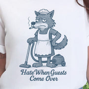 Funny Wolf Maid T-Shirt – “Hate When Guests Come Over” Retro Cleaning Humor Tee