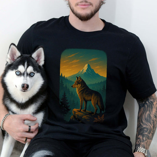 Wolf on Cliff T-Shirt – Majestic Forest & Mountain Wildlife Tee