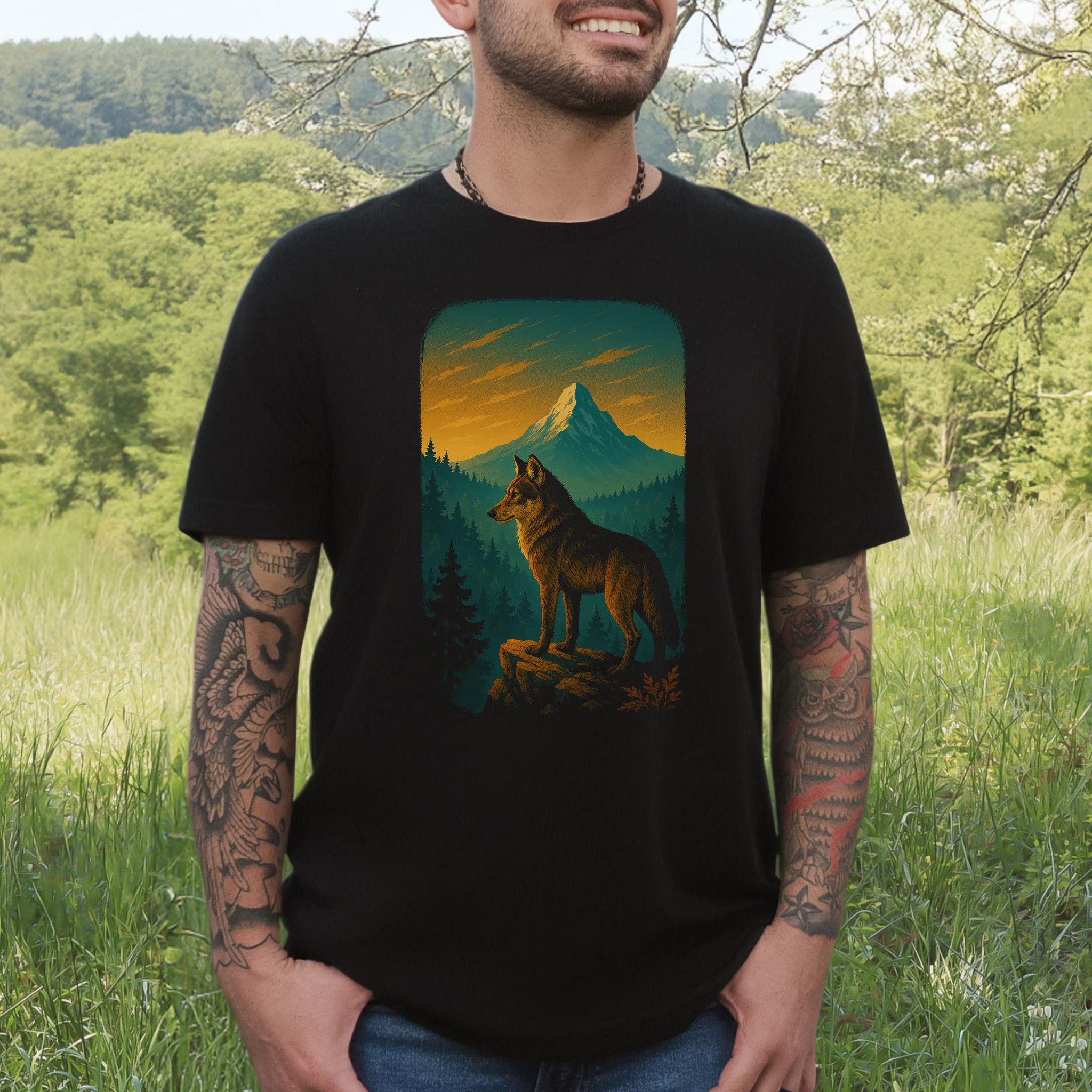 Wolf on Cliff T-Shirt – Majestic Forest & Mountain Wildlife Tee