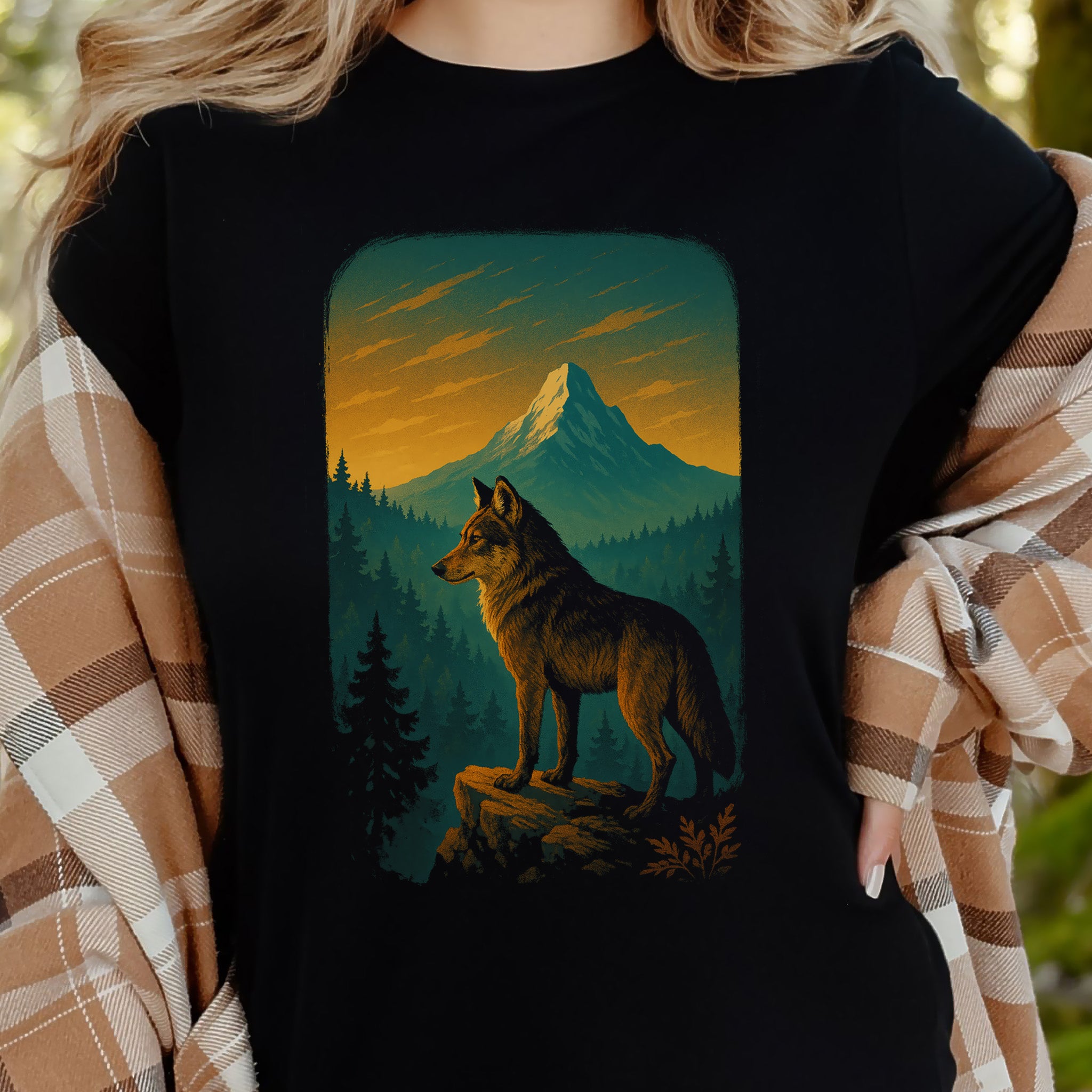 Wolf on Cliff T-Shirt – Majestic Forest & Mountain Wildlife Tee