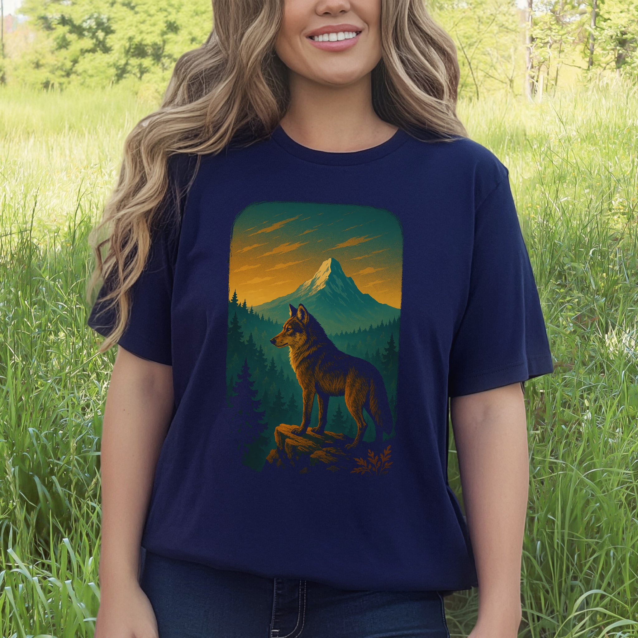 Wolf on Cliff T-Shirt – Majestic Forest & Mountain Wildlife Tee