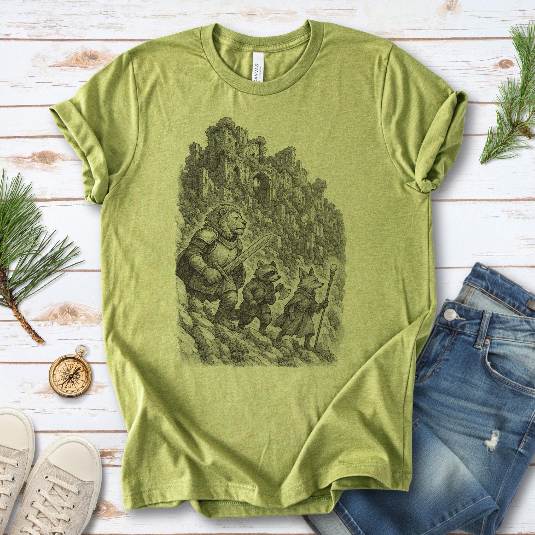 Animal Warrior Quest T-Shirt – Fantasy Lion, Raccoon & Fox Adventure Tee