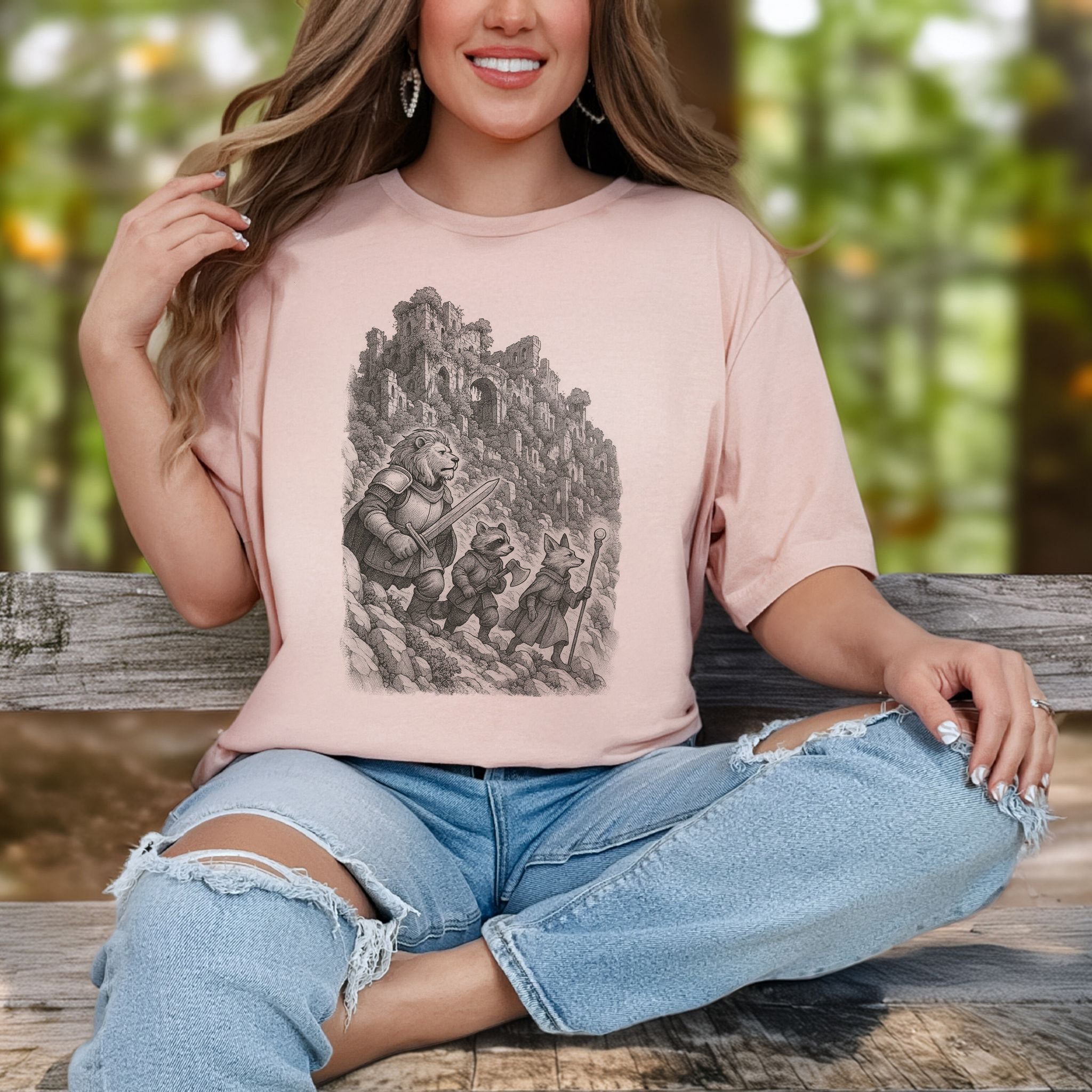 Animal Warrior Quest T-Shirt – Fantasy Lion, Raccoon & Fox Adventure Tee