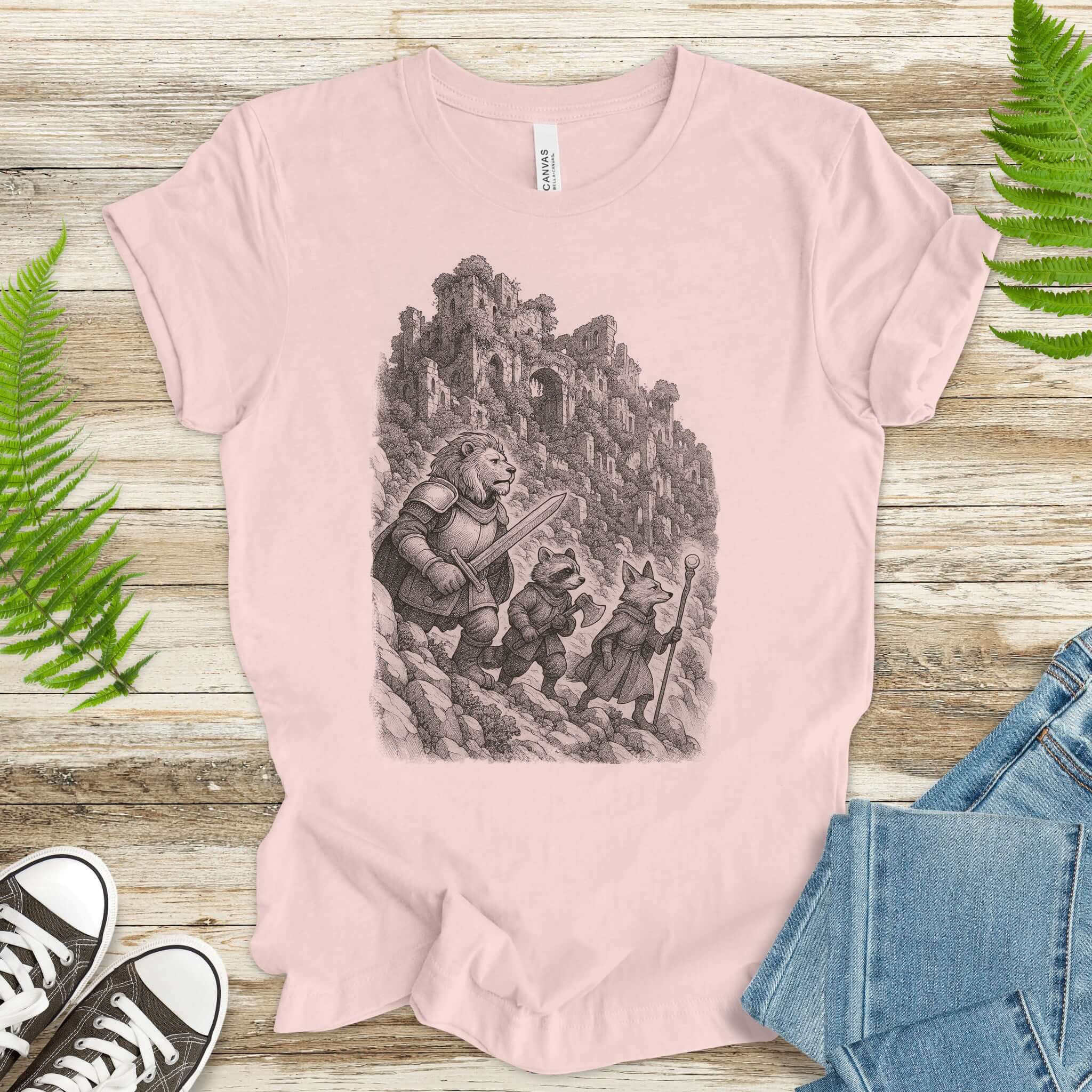 Animal Warrior Quest T-Shirt – Fantasy Lion, Raccoon & Fox Adventure Tee