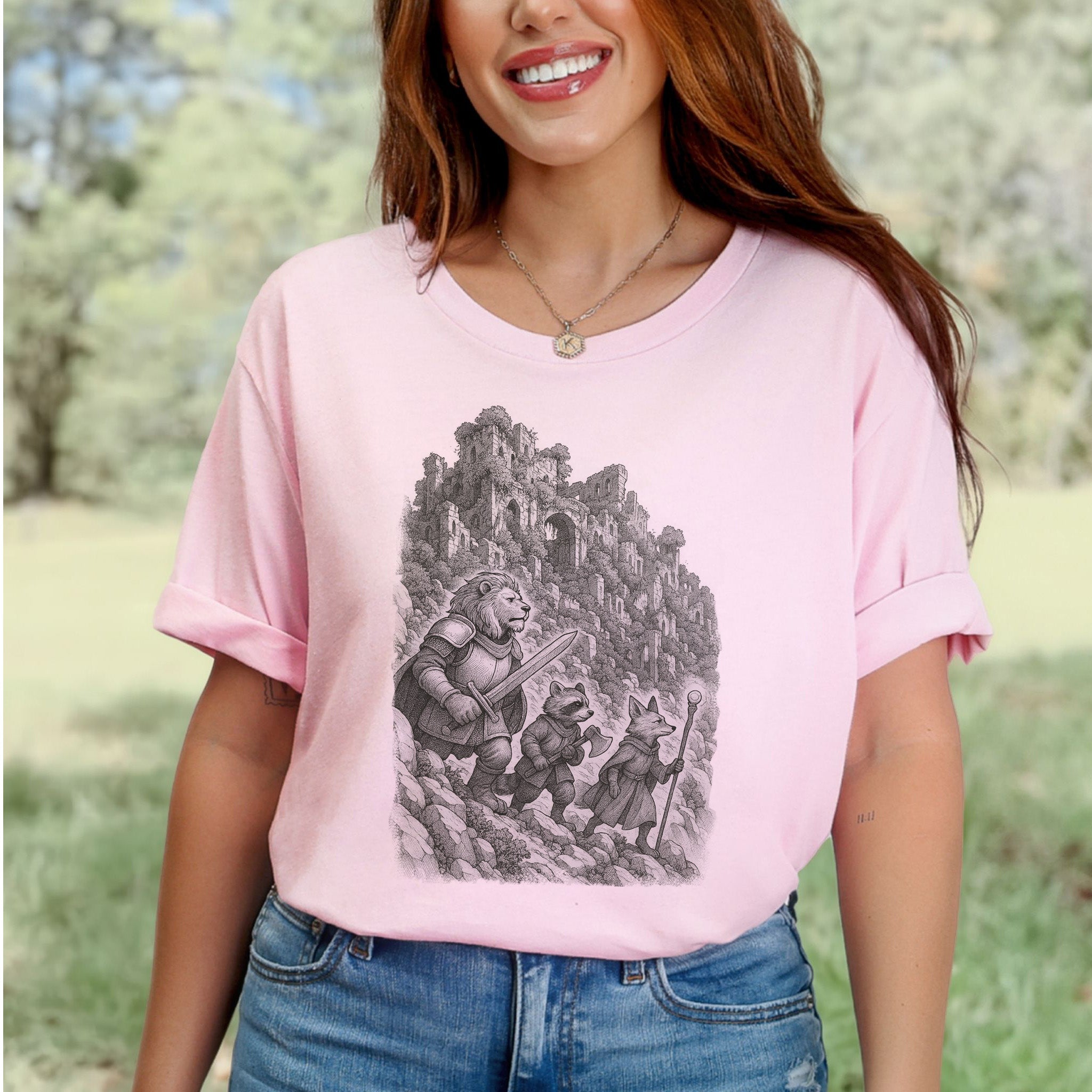 Animal Warrior Quest T-Shirt – Fantasy Lion, Raccoon & Fox Adventure Tee