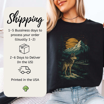 Spirit Wolf at Sunset Sweatshirt – Japanese Style Mountain Landscape