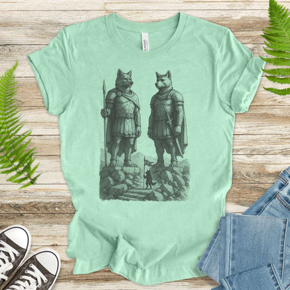 Wolf Guardian Statues T-Shirt – Viking Spirit Animal Fantasy Tee