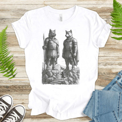Wolf Guardian Statues T-Shirt – Viking Spirit Animal Fantasy Tee