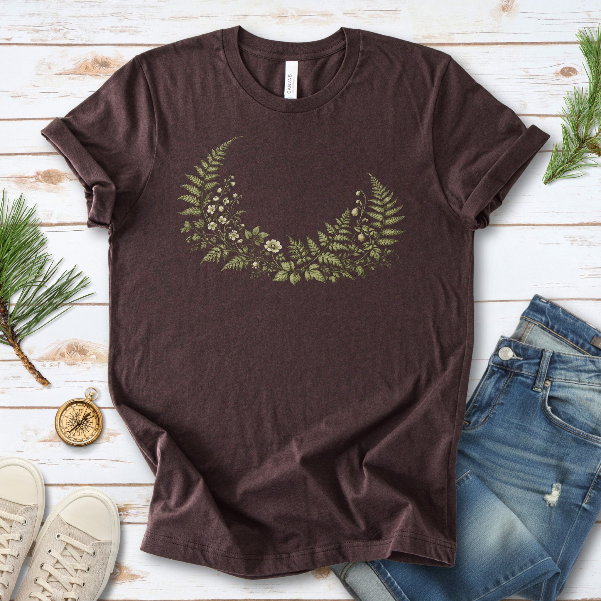 Woodland Nocturne Fern Wildflower Botanical T-Shirt