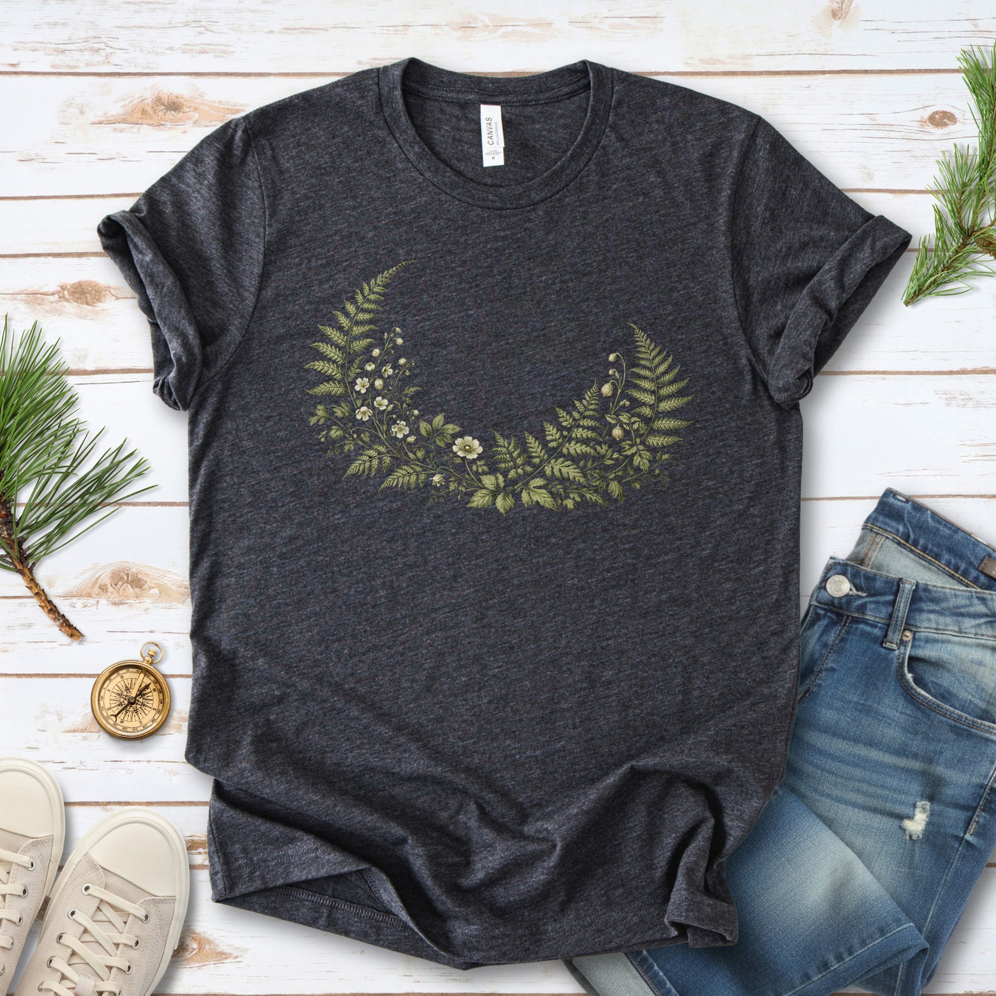 Woodland Nocturne Fern Wildflower Botanical T-Shirt