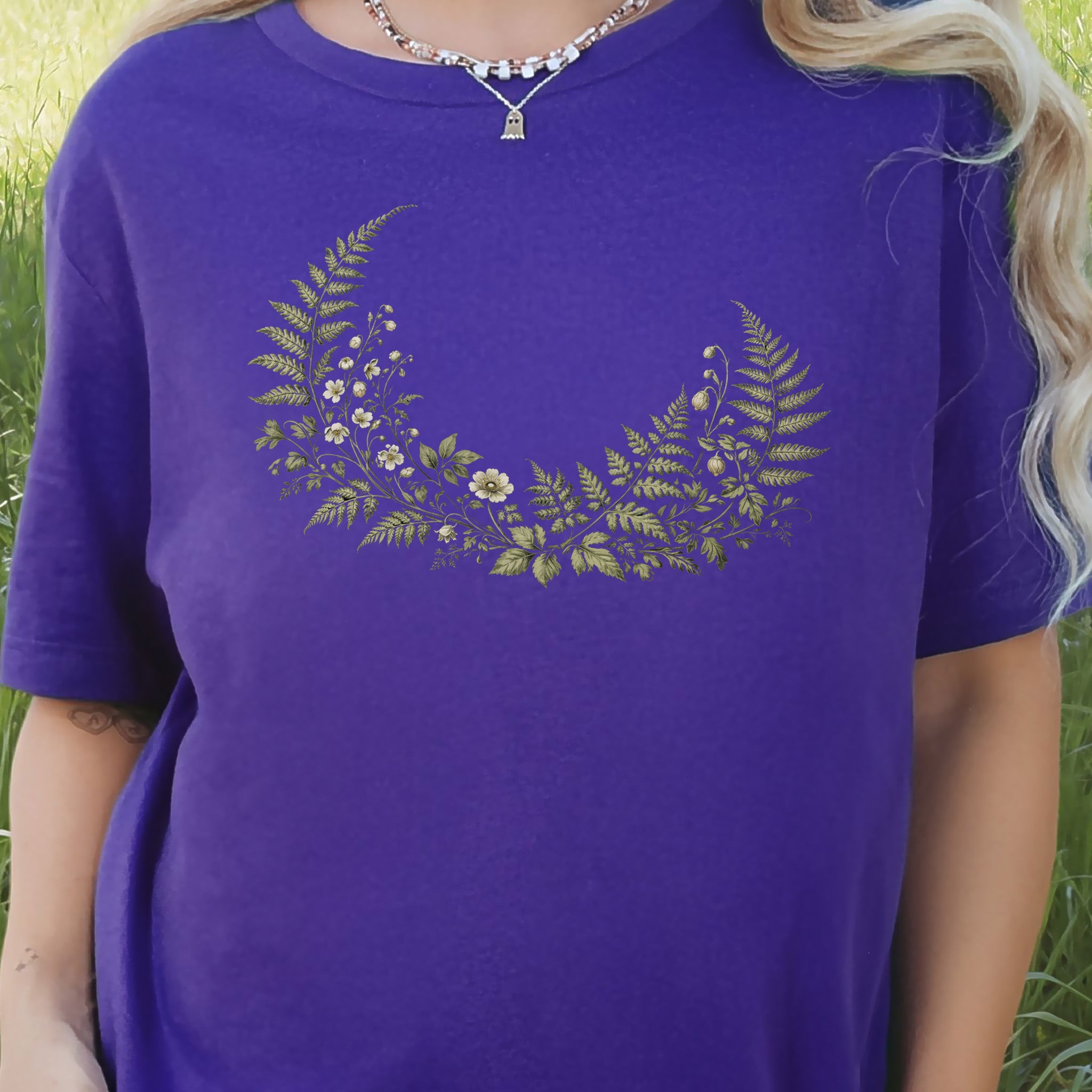 Woodland Nocturne Fern Wildflower Botanical T-Shirt
