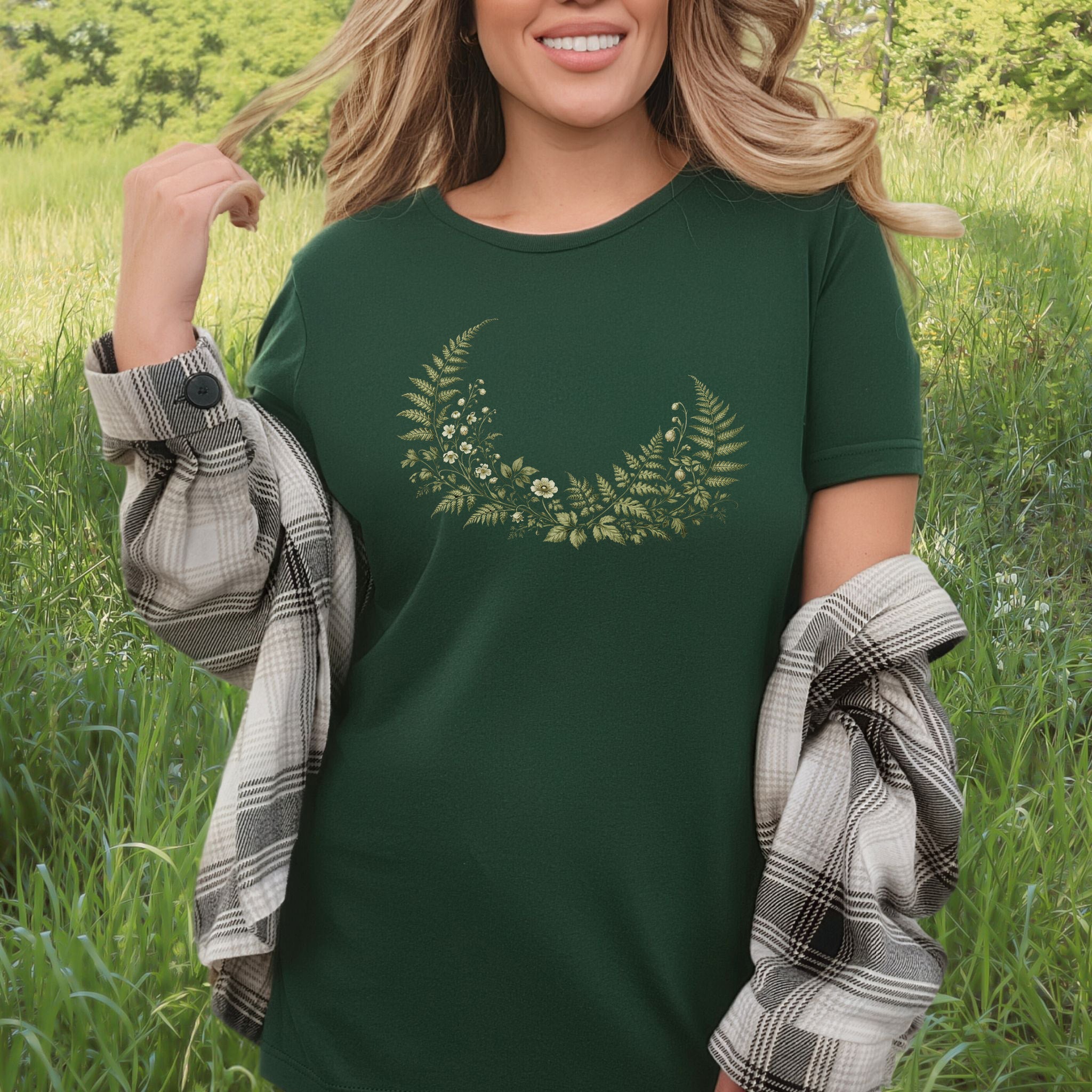 Woodland Nocturne Fern Wildflower Botanical T-Shirt