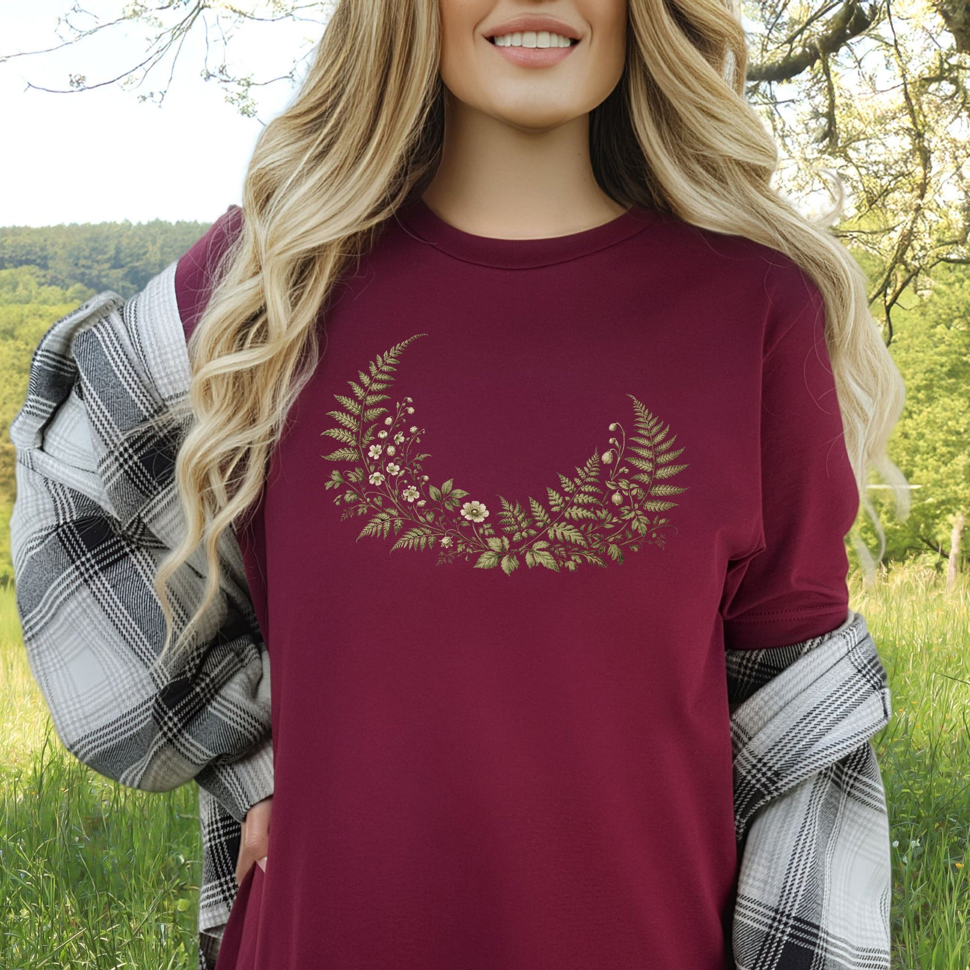 Woodland Nocturne Fern Wildflower Botanical T-Shirt