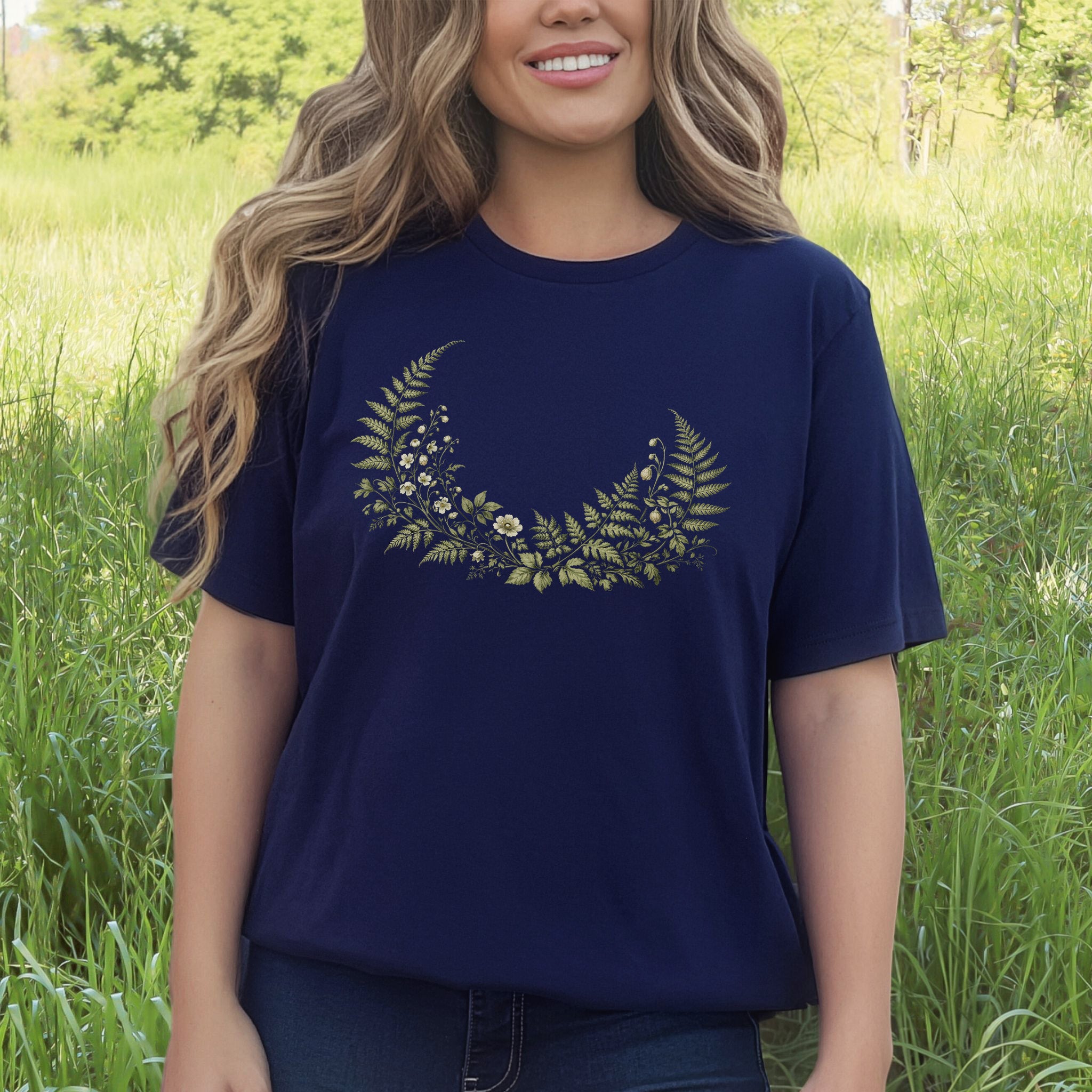 Woodland Nocturne Fern Wildflower Botanical T-Shirt