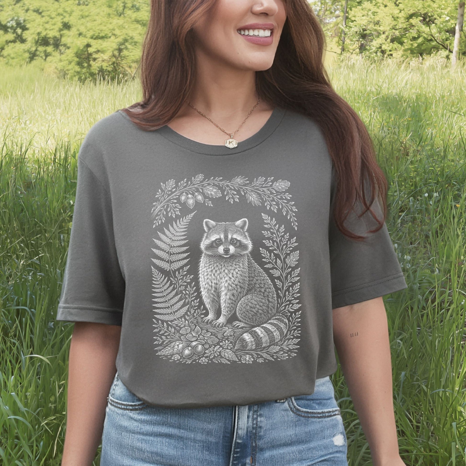 Woodland Raccoon Botanical Fern Forestcore T-Shirt
