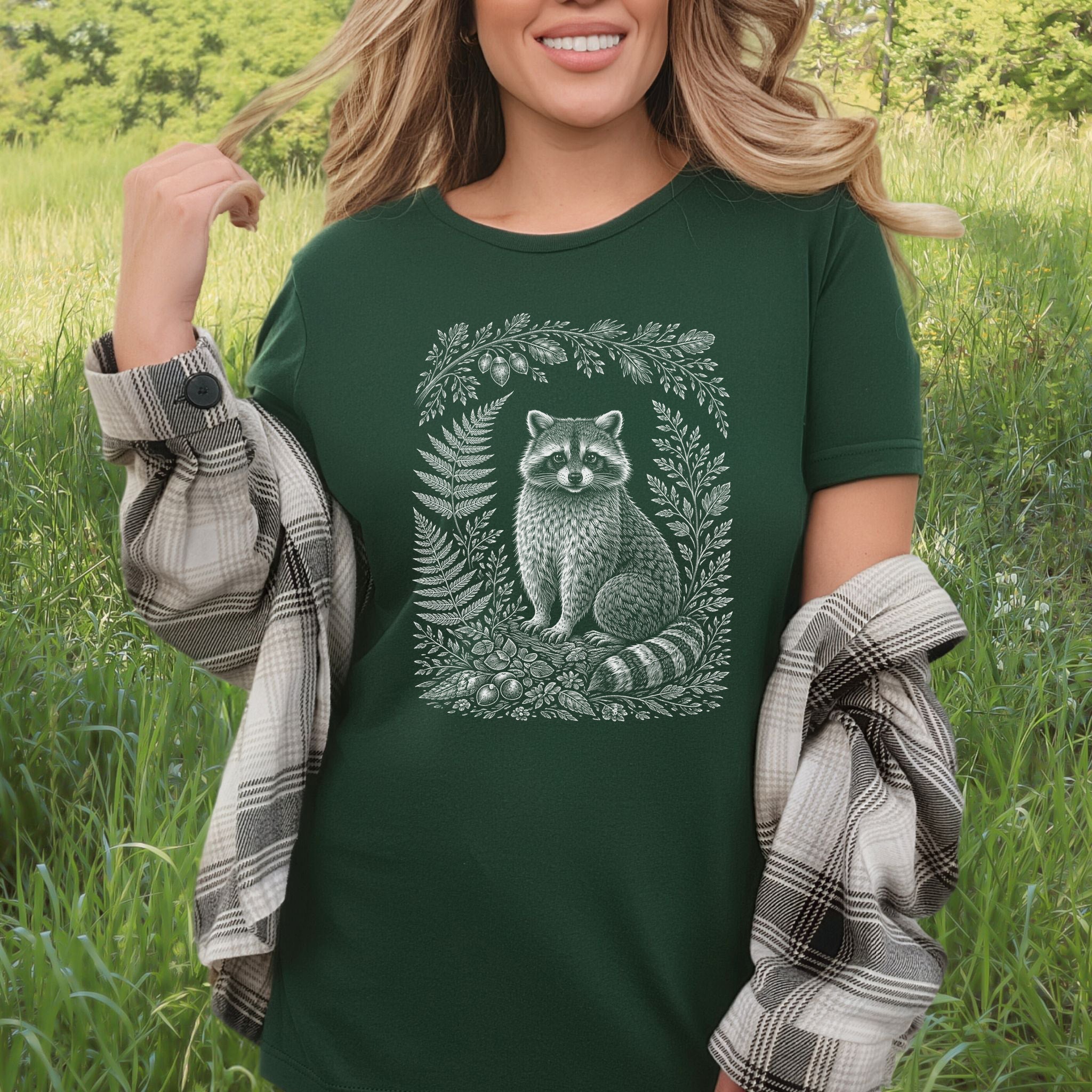 Woodland Raccoon Botanical Fern Forestcore T-Shirt