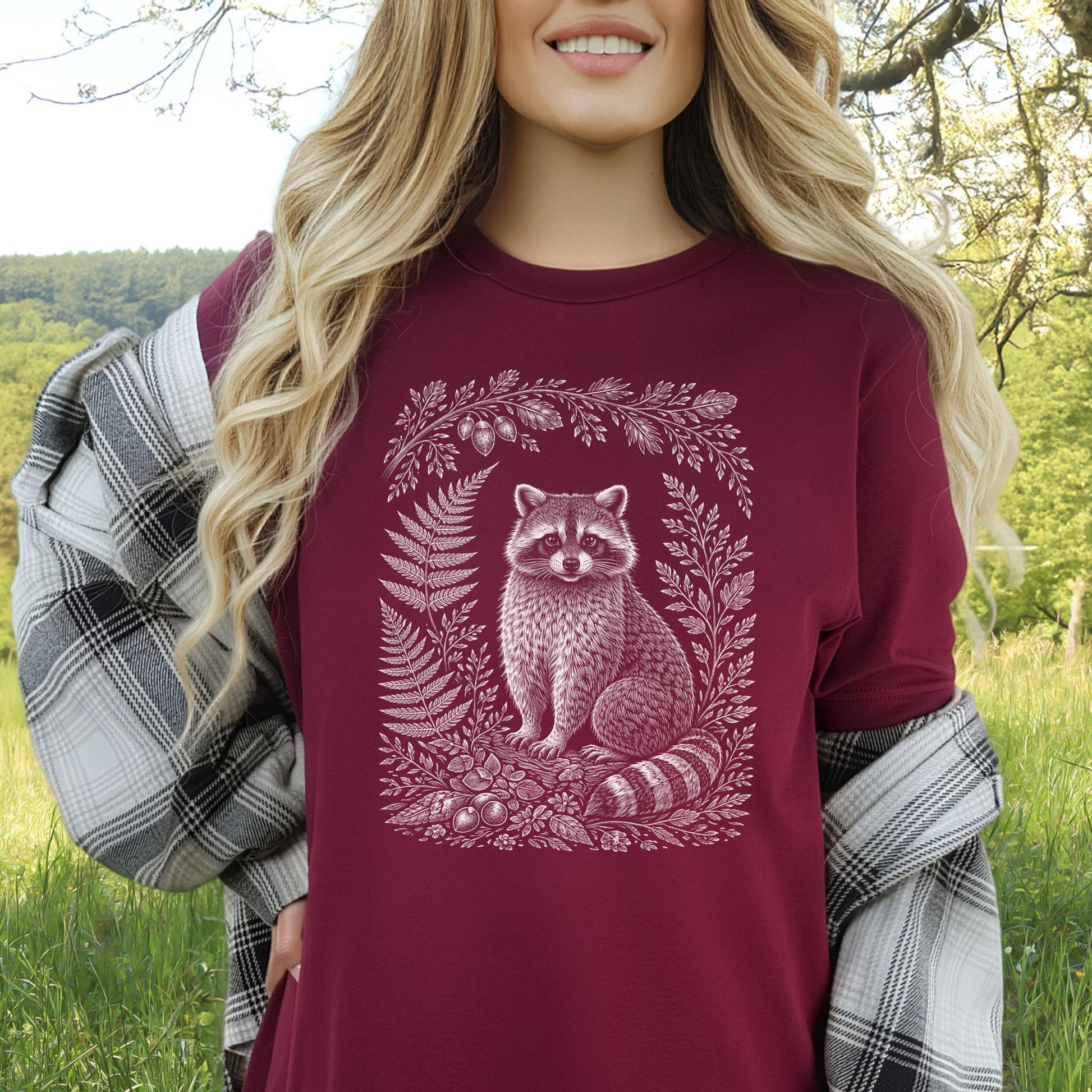 Woodland Raccoon Botanical Fern Forestcore T-Shirt