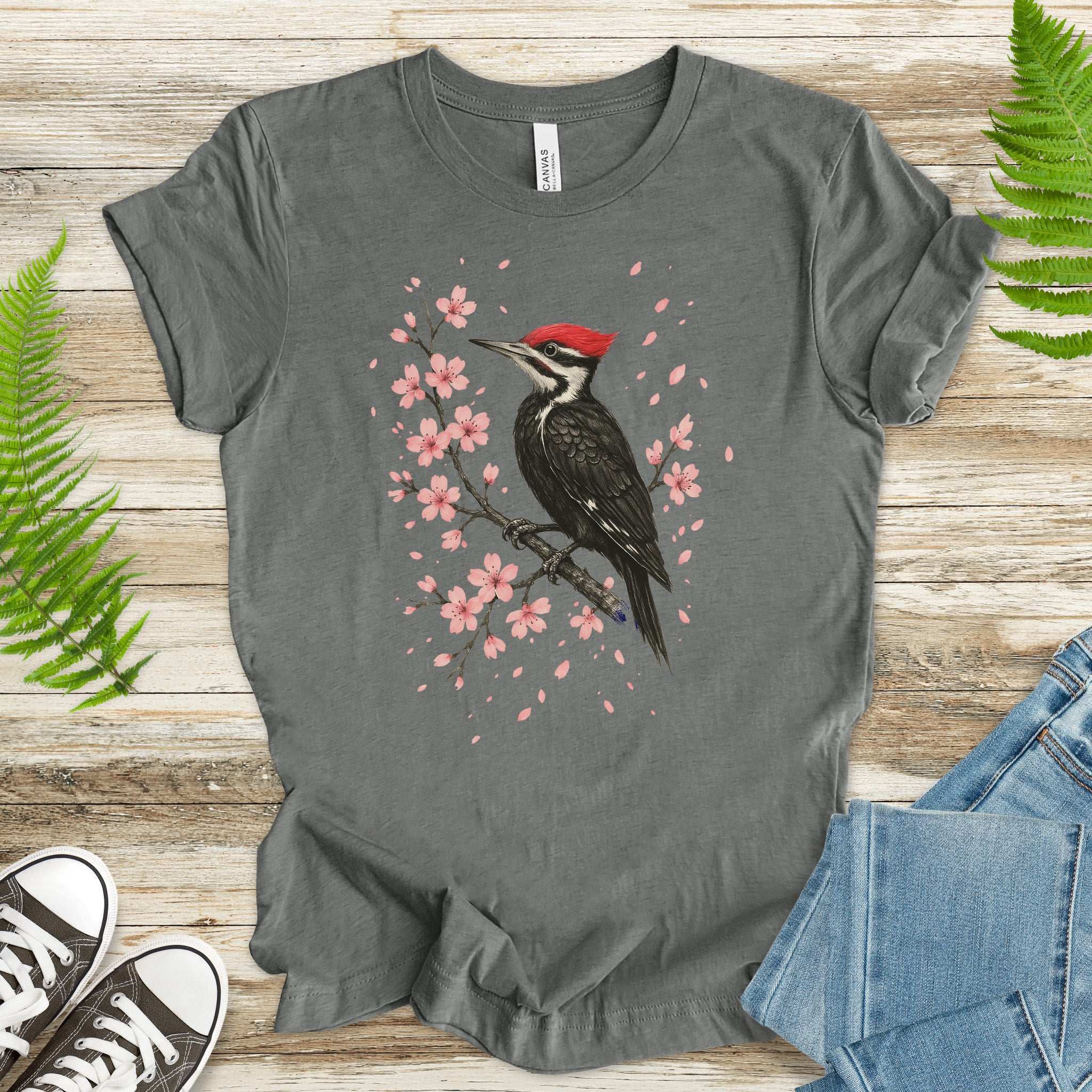 Woodpecker & Cherry Blossom T-Shirt – Spring Bird Lover Tee