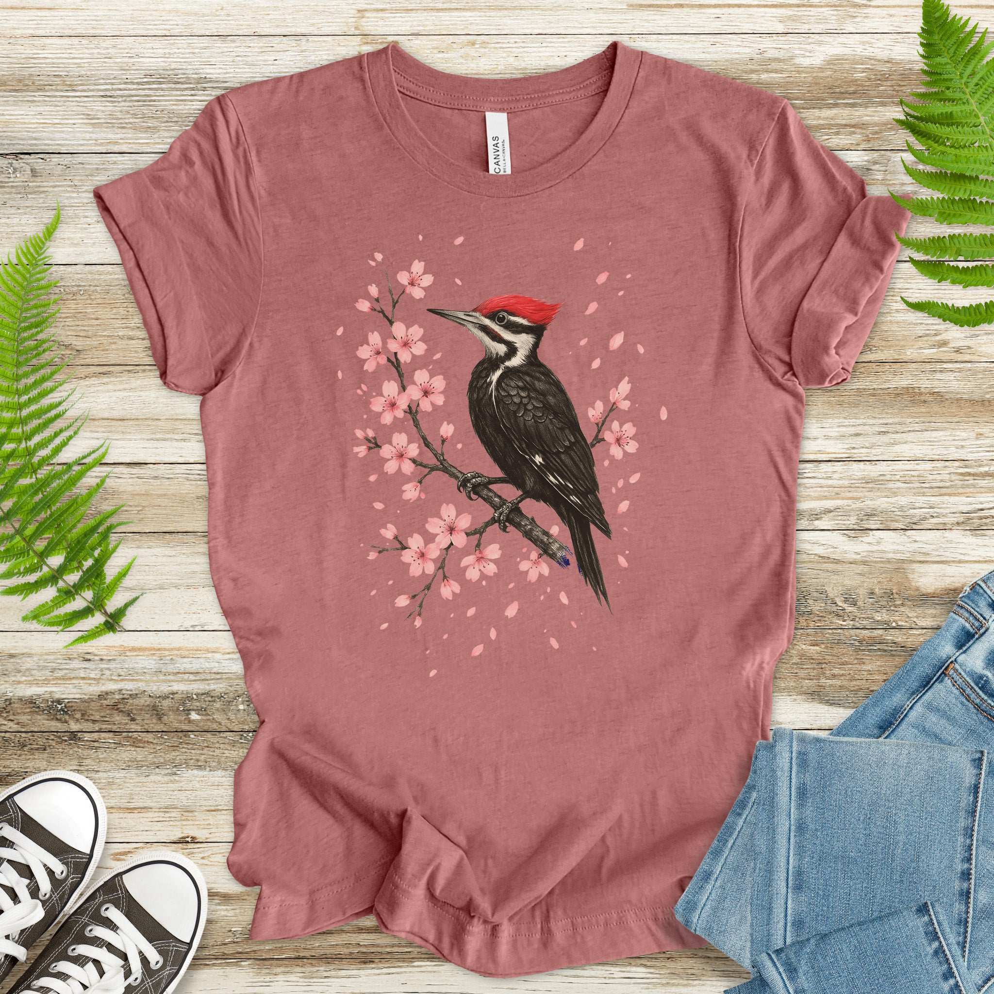 Woodpecker & Cherry Blossom T-Shirt – Spring Bird Lover Tee
