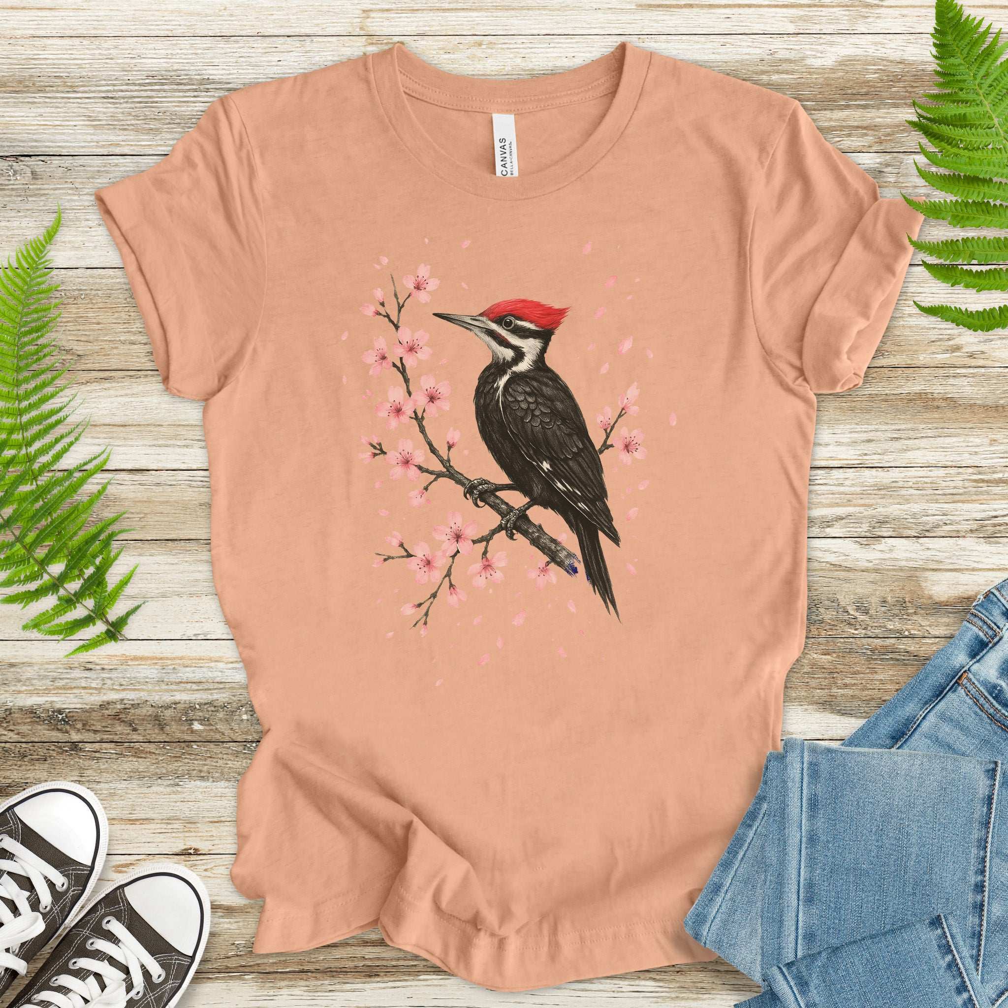 Woodpecker & Cherry Blossom T-Shirt – Spring Bird Lover Tee