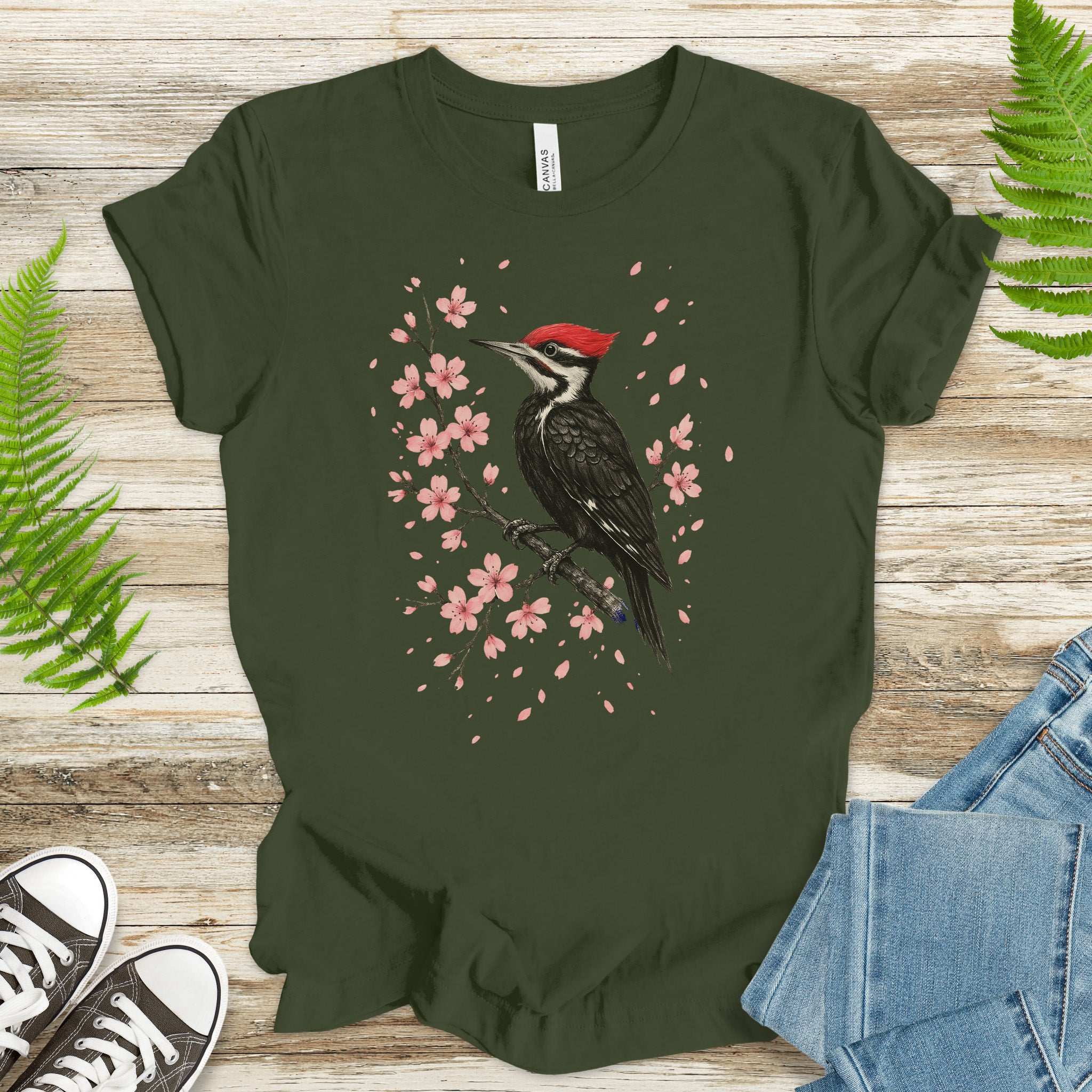 Woodpecker & Cherry Blossom T-Shirt – Spring Bird Lover Tee