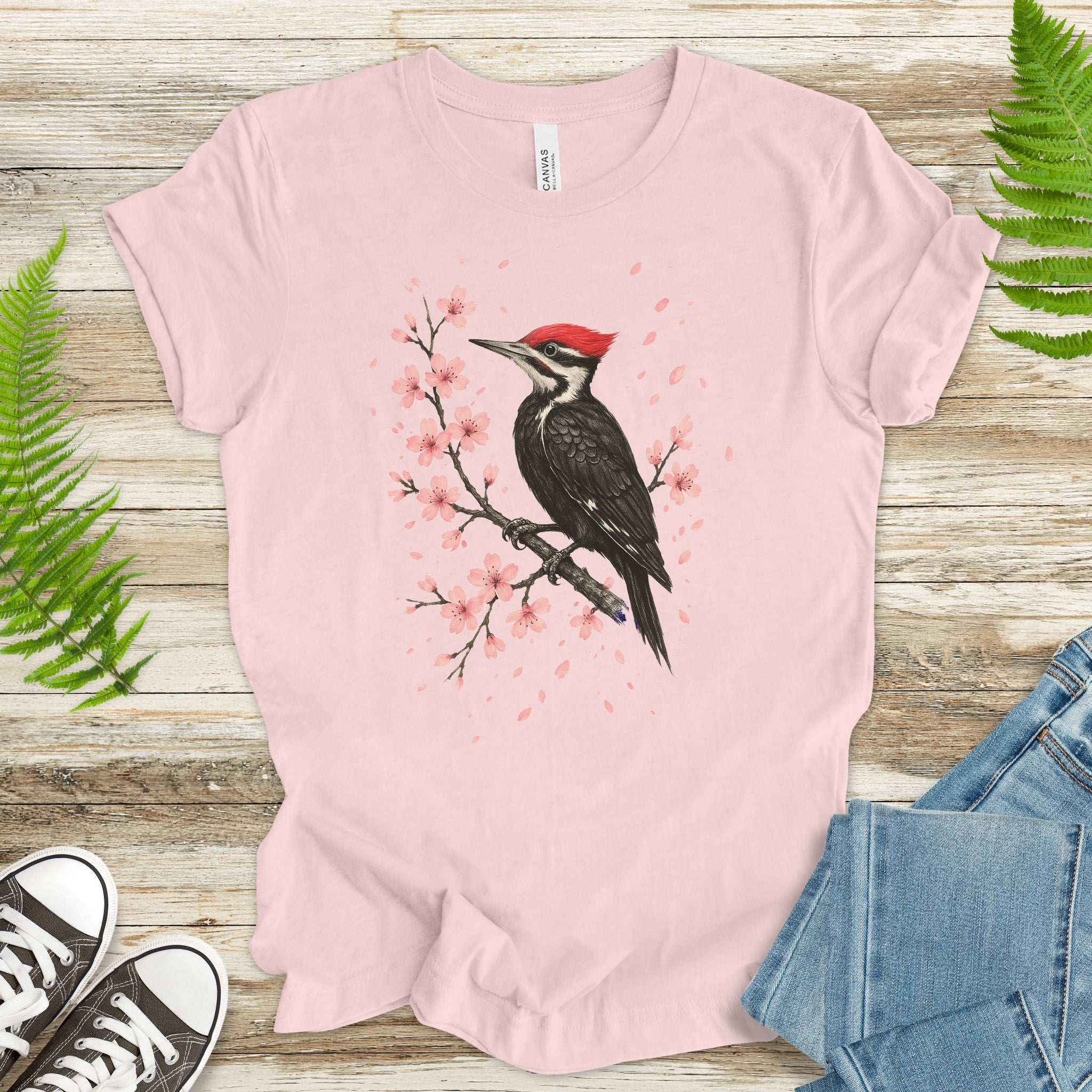 Woodpecker & Cherry Blossom T-Shirt – Spring Bird Lover Tee
