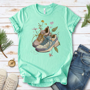 Worn Paths T-Shirt – Floral Hiking Boots & Trail Lover Art Tee