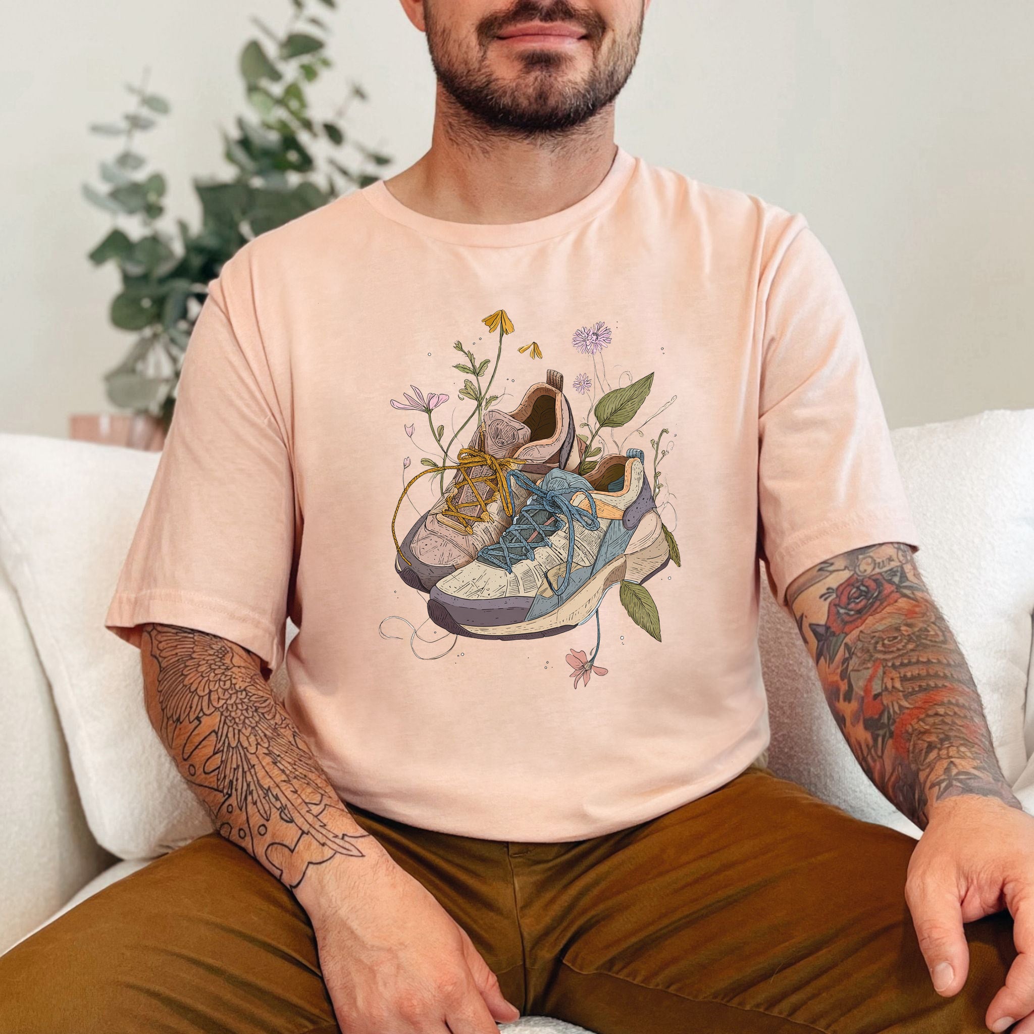 Worn Paths T-Shirt – Floral Hiking Boots & Trail Lover Art Tee