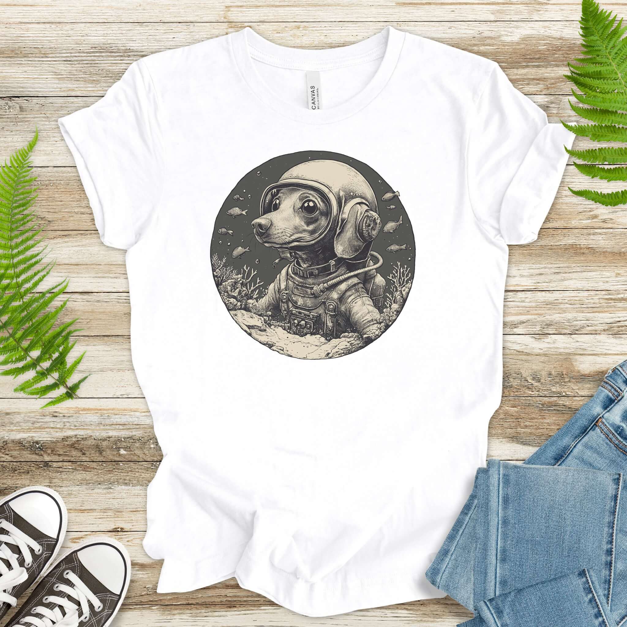 Retro Diving Dog Coral Reef T-Shirt