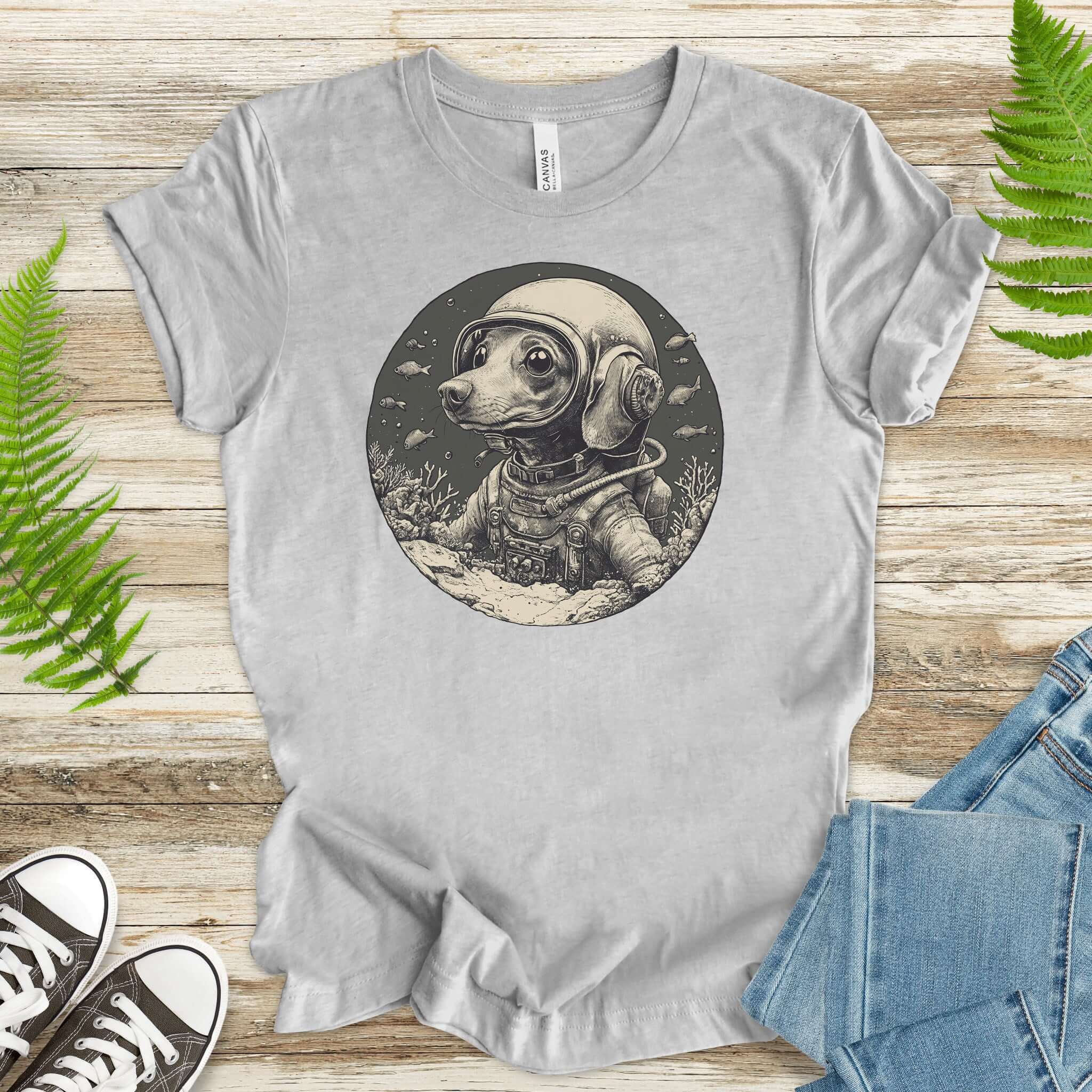 Retro Diving Dog Coral Reef T-Shirt