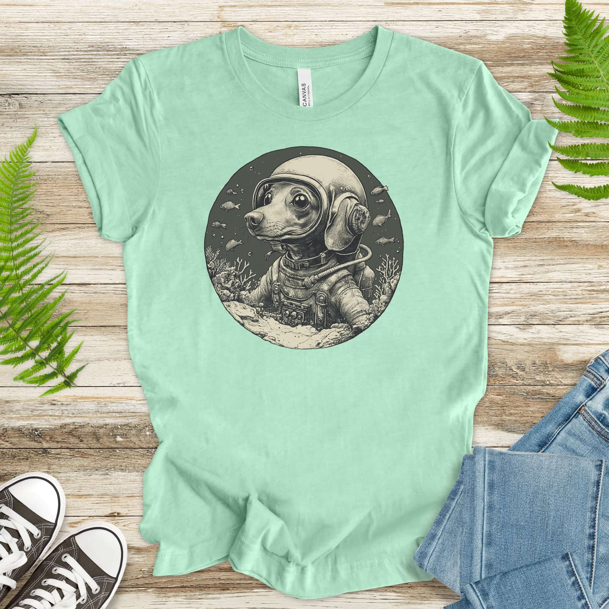 Retro Diving Dog Coral Reef T-Shirt