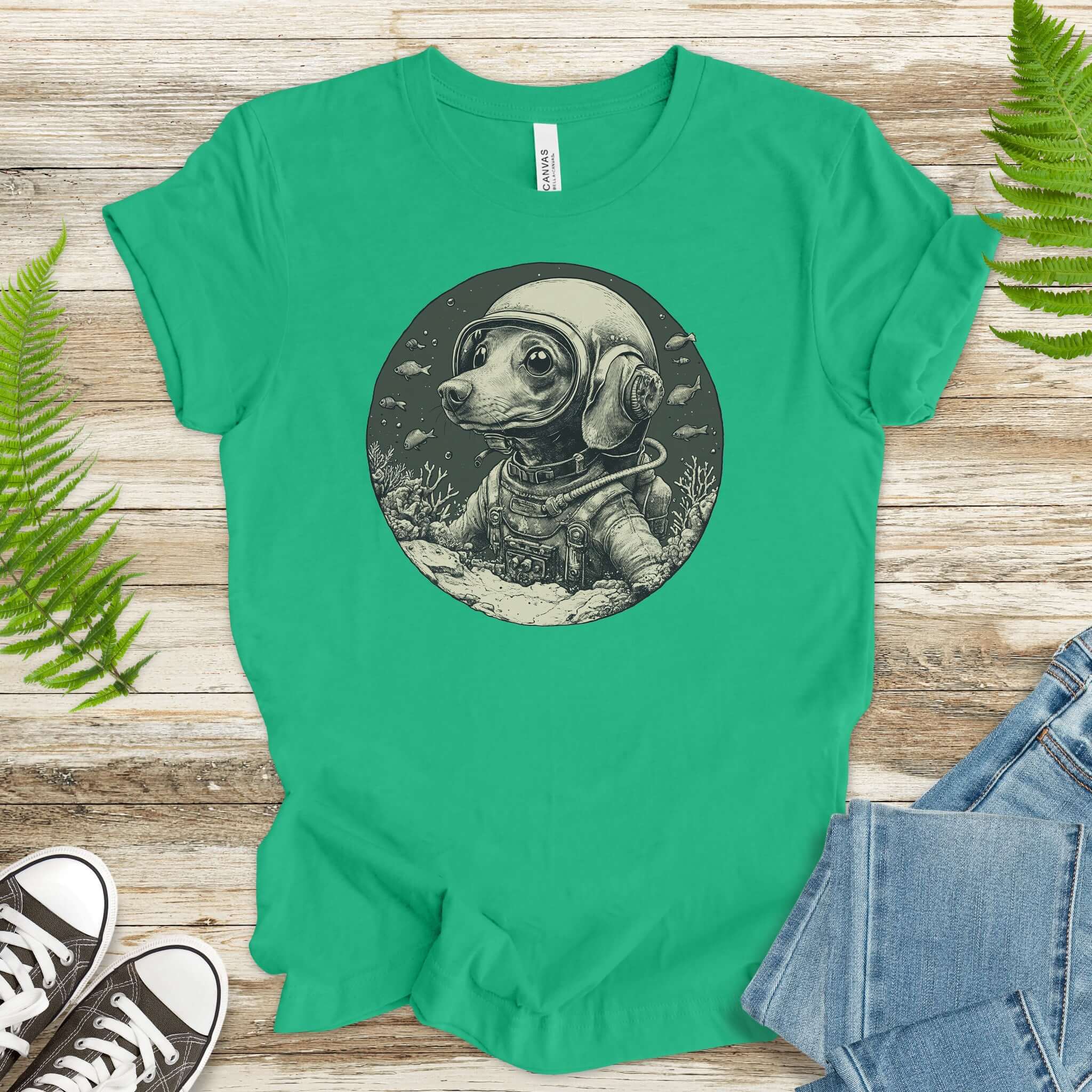 Retro Diving Dog Coral Reef T-Shirt