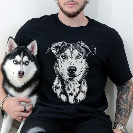 Realistic Husky Dog Lover T-Shirt – Vintage Style Pet Portrait Tee