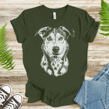 Realistic Husky Dog Lover T-Shirt – Vintage Style Pet Portrait Tee