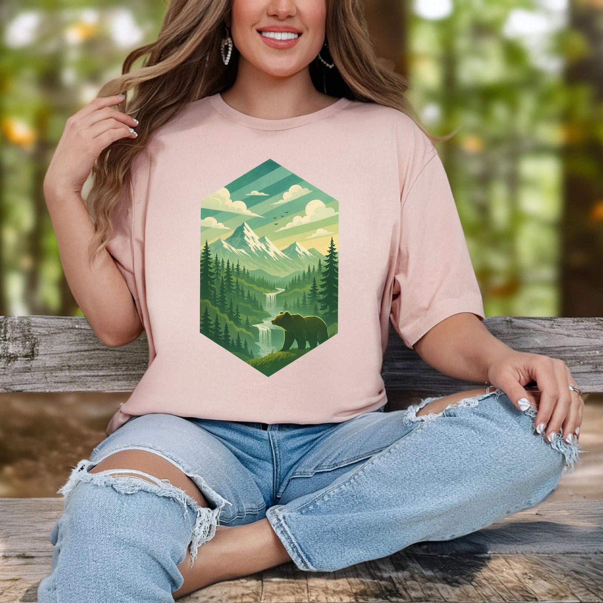 Bear in the Forest T-Shirt – Retro Mountain Wilderness Adventure Tee