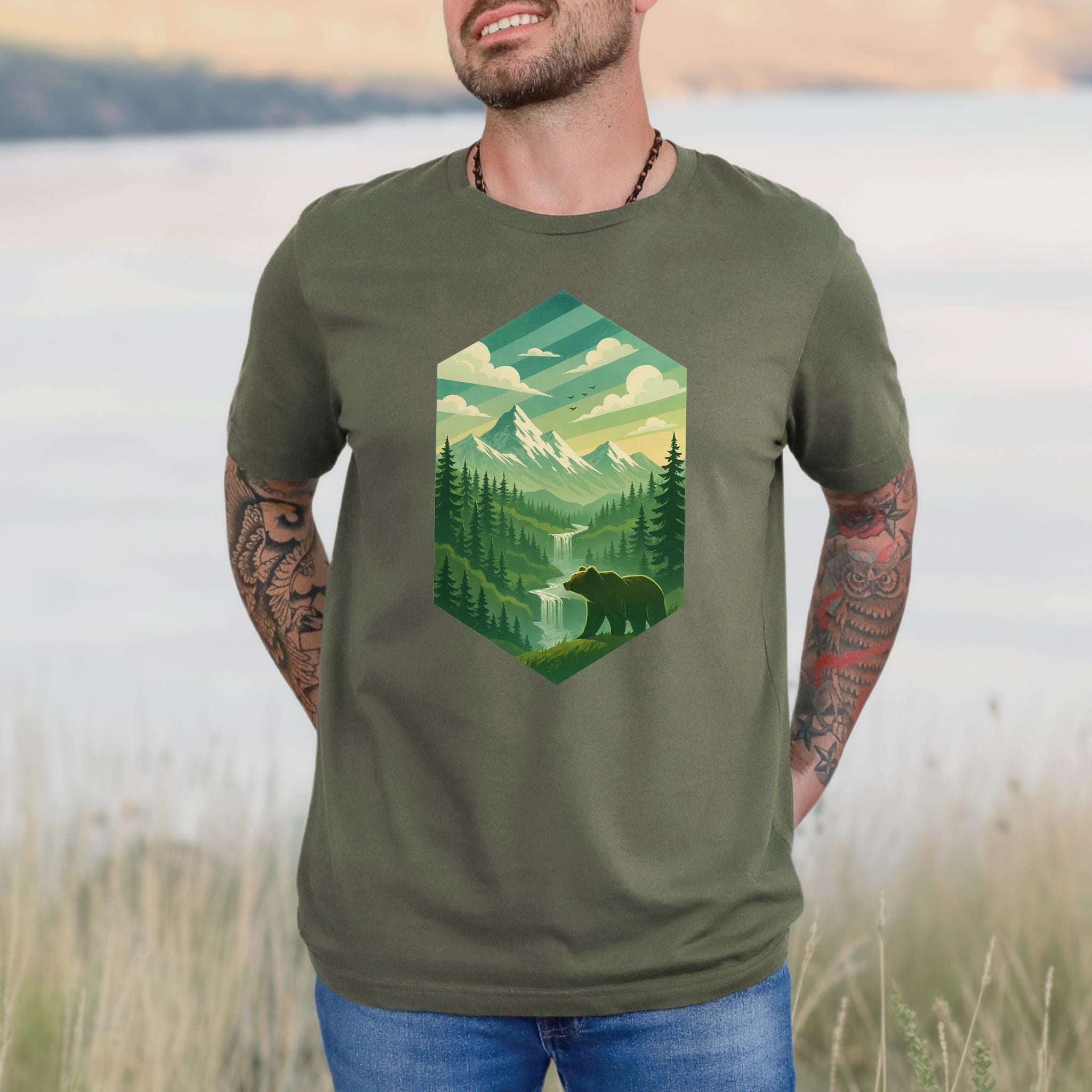 Bear in the Forest T-Shirt – Retro Mountain Wilderness Adventure Tee