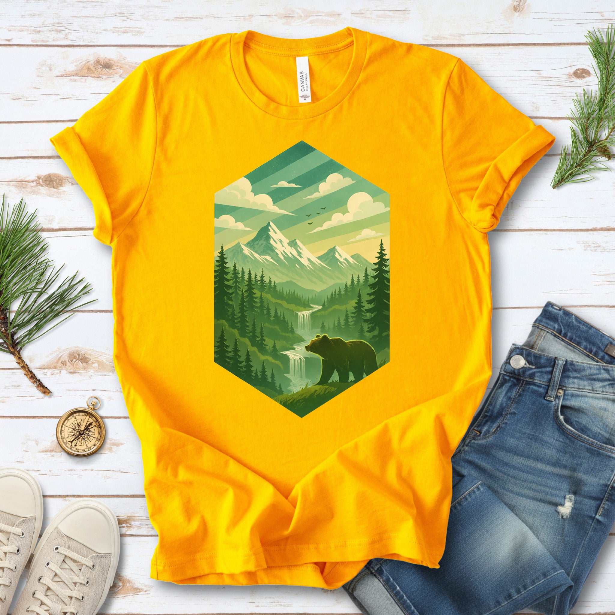 Bear in the Forest T-Shirt – Retro Mountain Wilderness Adventure Tee
