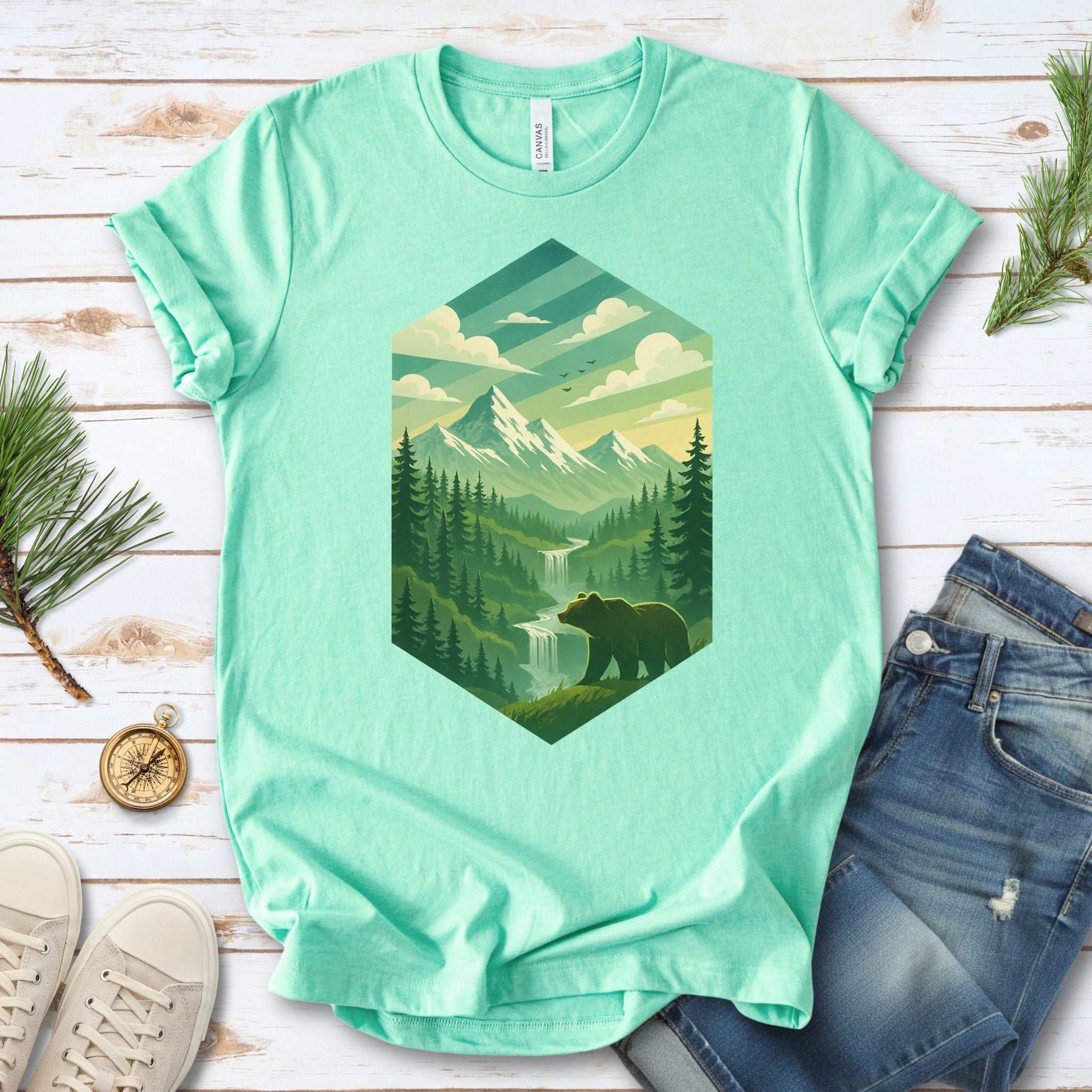 Bear in the Forest T-Shirt – Retro Mountain Wilderness Adventure Tee