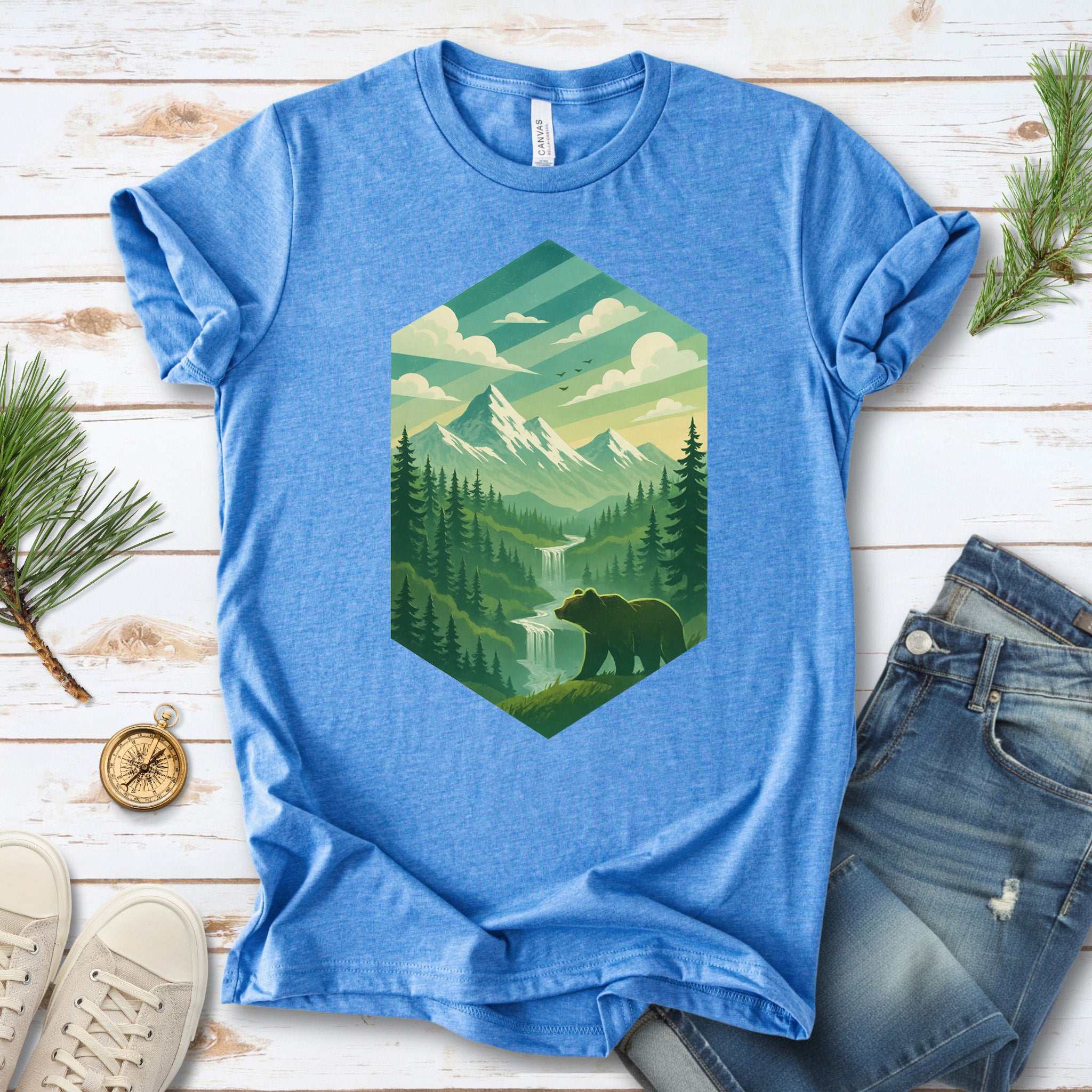Bear in the Forest T-Shirt – Retro Mountain Wilderness Adventure Tee