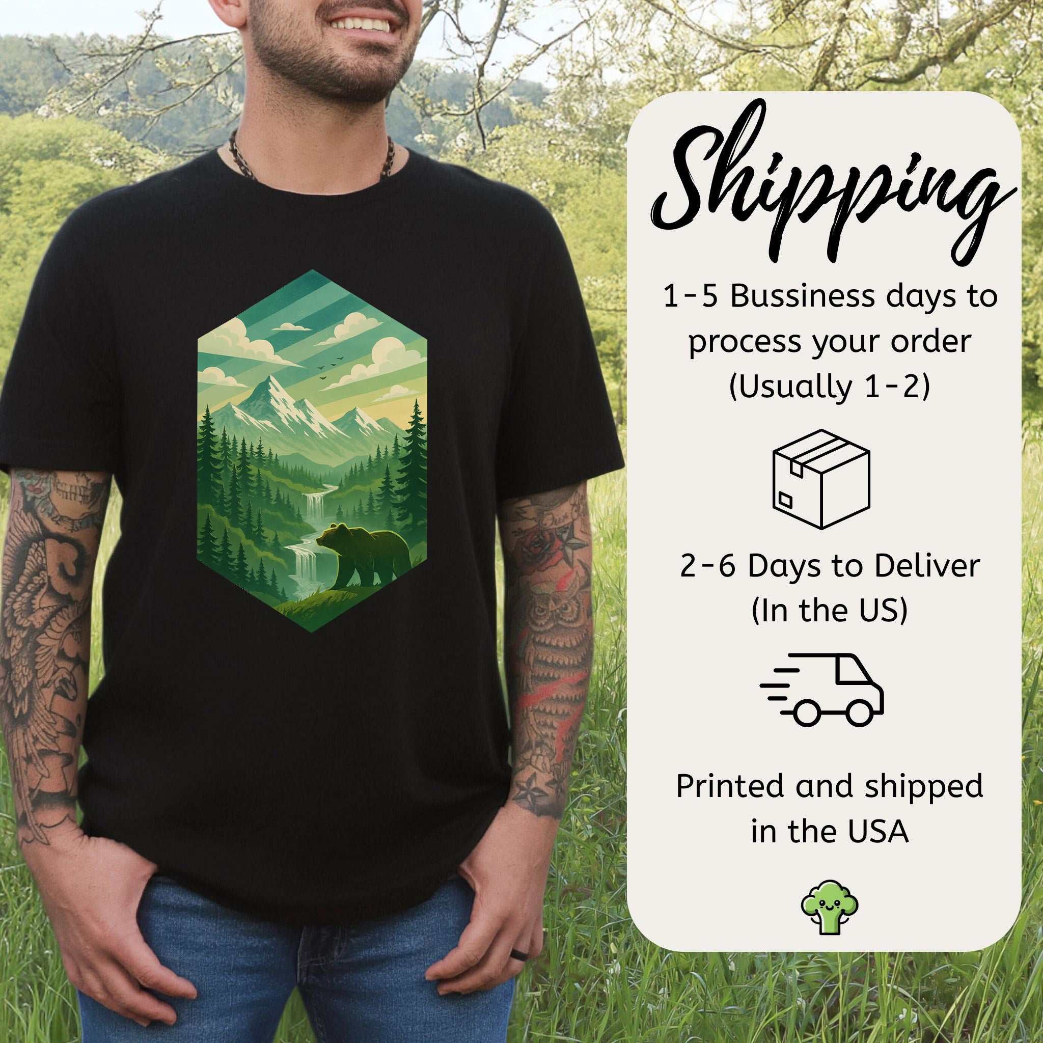 Bear in the Forest T-Shirt – Retro Mountain Wilderness Adventure Tee