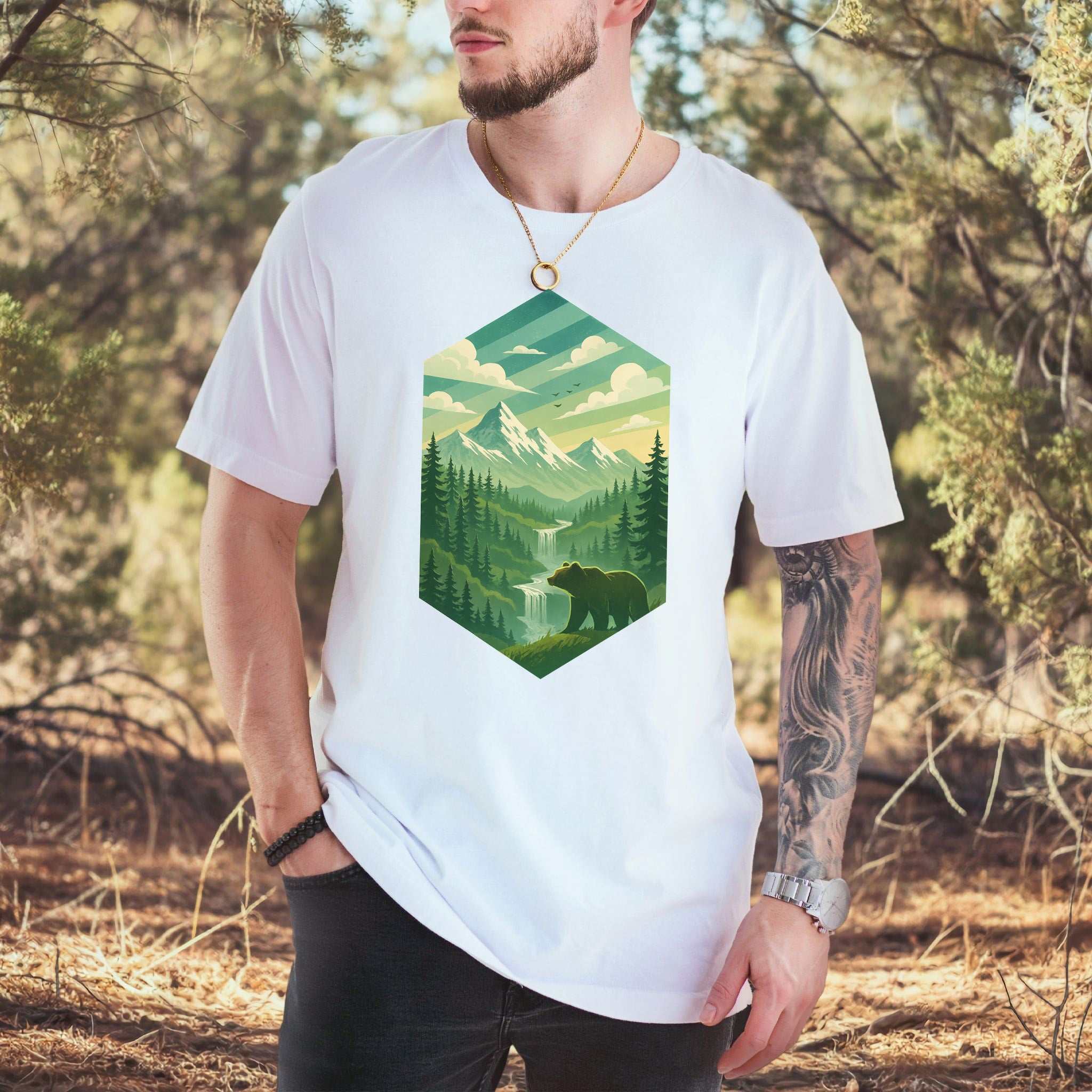 Bear in the Forest T-Shirt – Retro Mountain Wilderness Adventure Tee