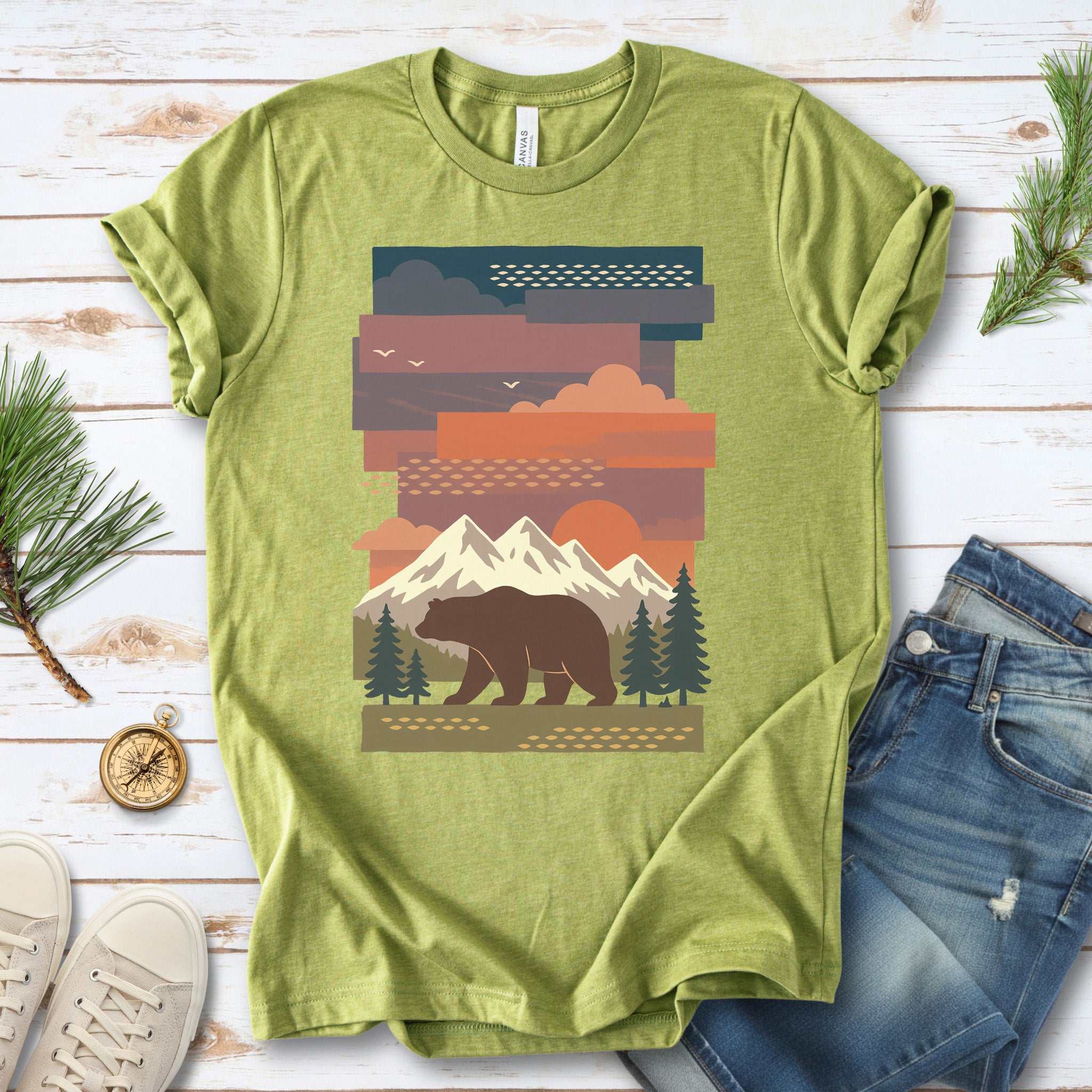 Bear & Mountains T-Shirt – Retro Wilderness Adventure Tee