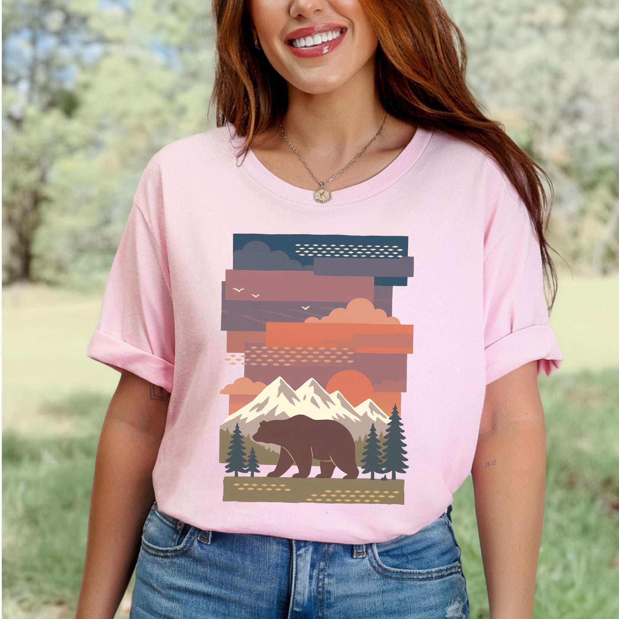 Bear & Mountains T-Shirt – Retro Wilderness Adventure Tee