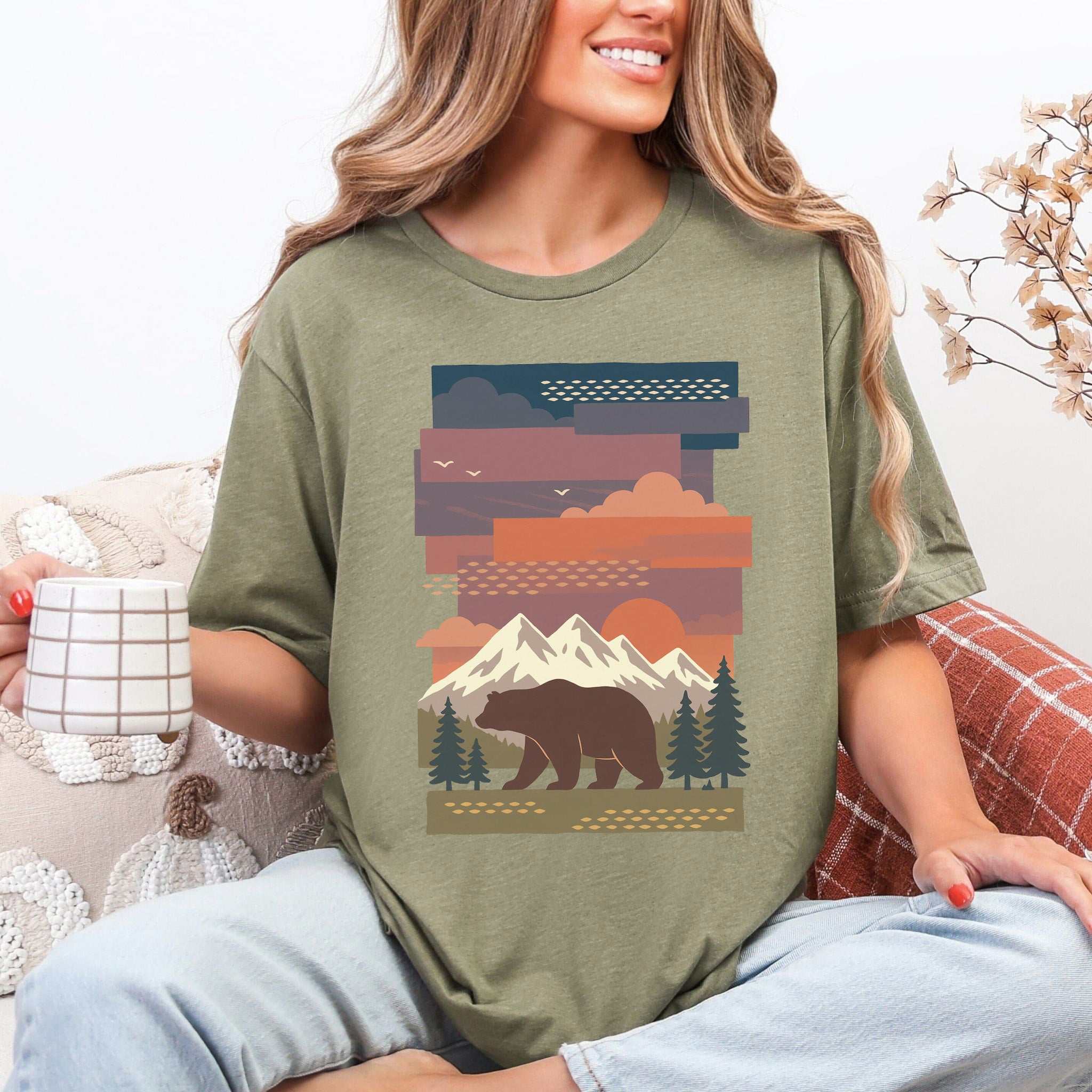Bear & Mountains T-Shirt – Retro Wilderness Adventure Tee