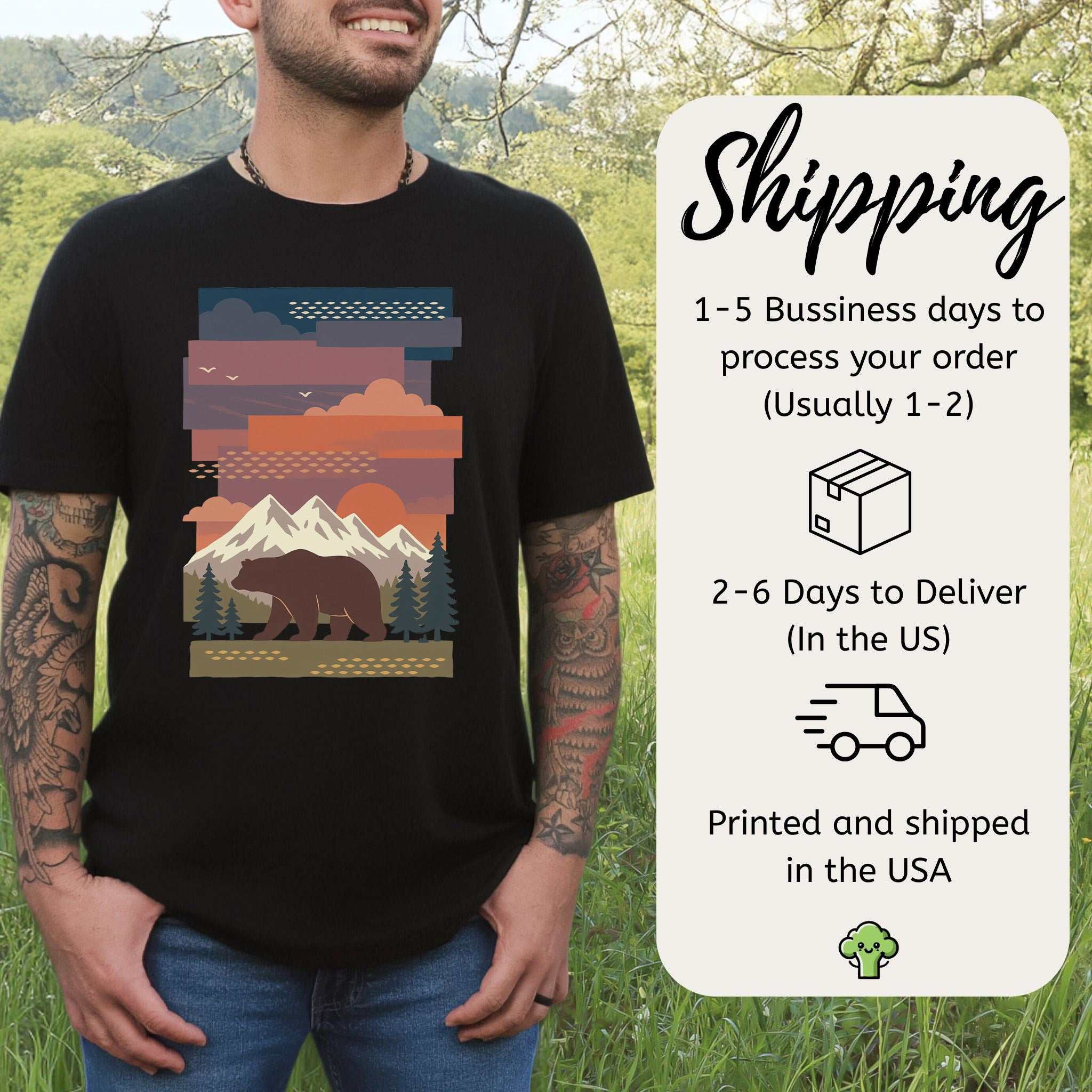 Bear & Mountains T-Shirt – Retro Wilderness Adventure Tee
