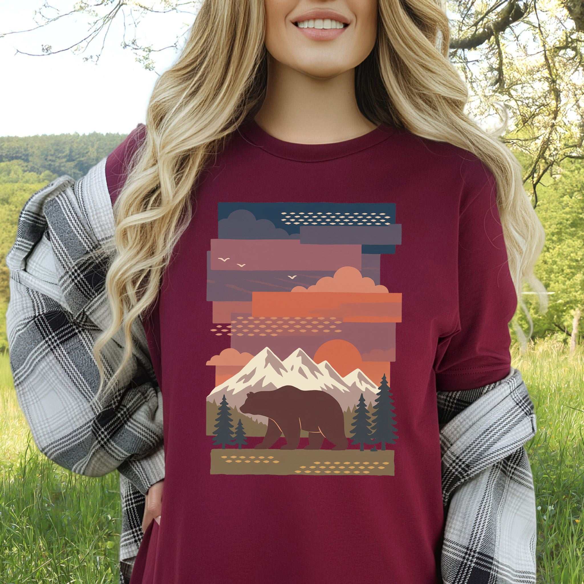 Bear & Mountains T-Shirt – Retro Wilderness Adventure Tee