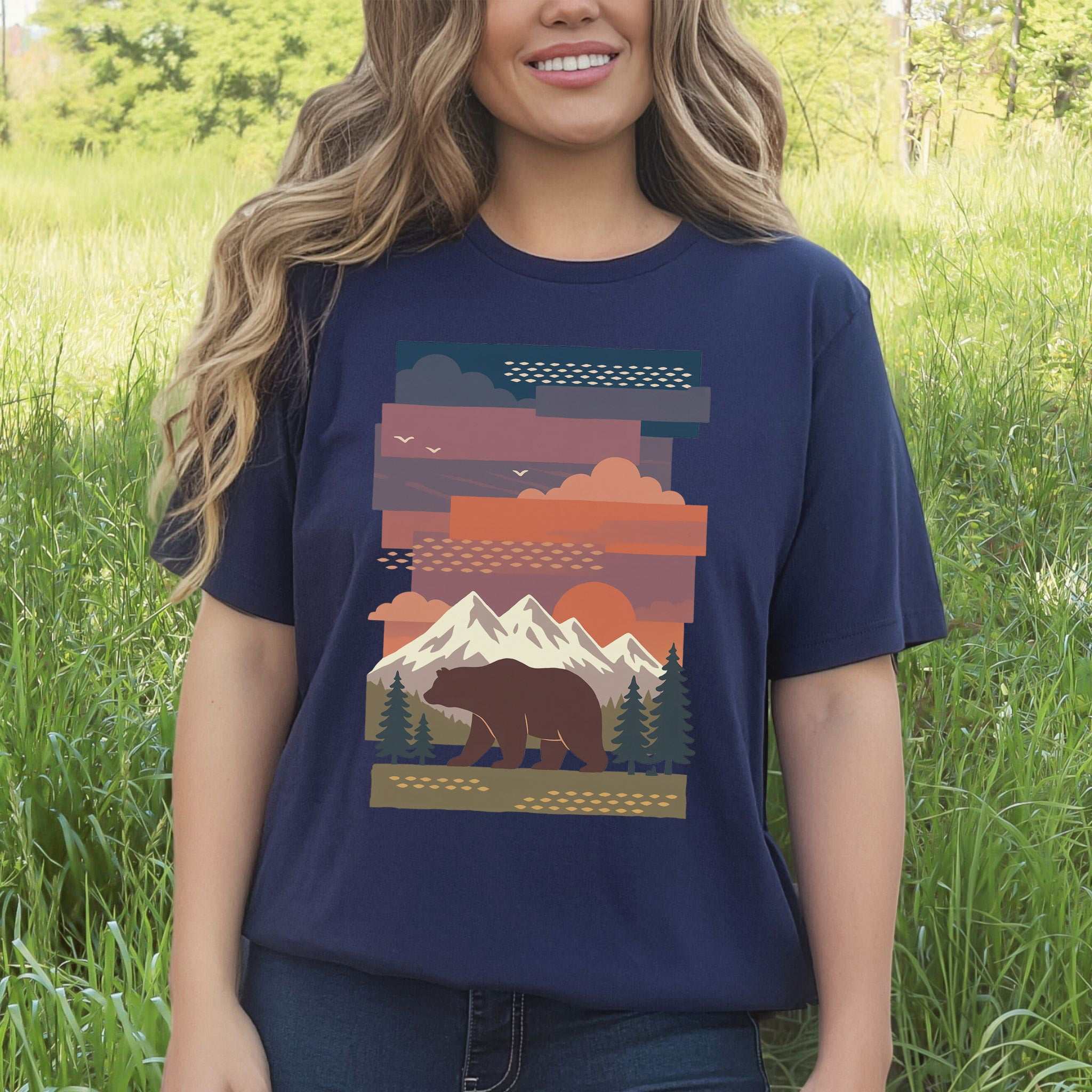 Bear & Mountains T-Shirt – Retro Wilderness Adventure Tee