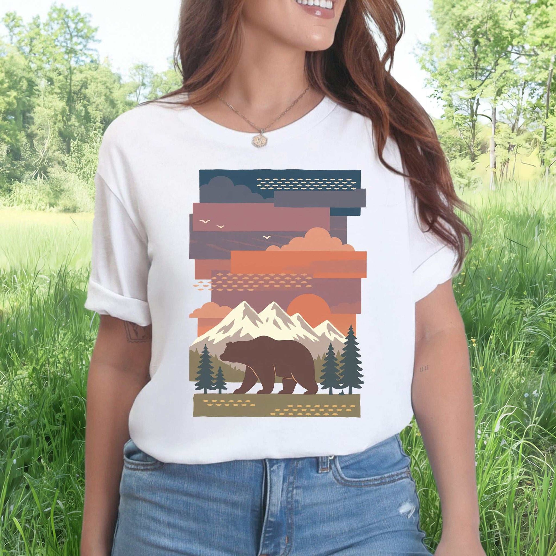 Bear & Mountains T-Shirt – Retro Wilderness Adventure Tee