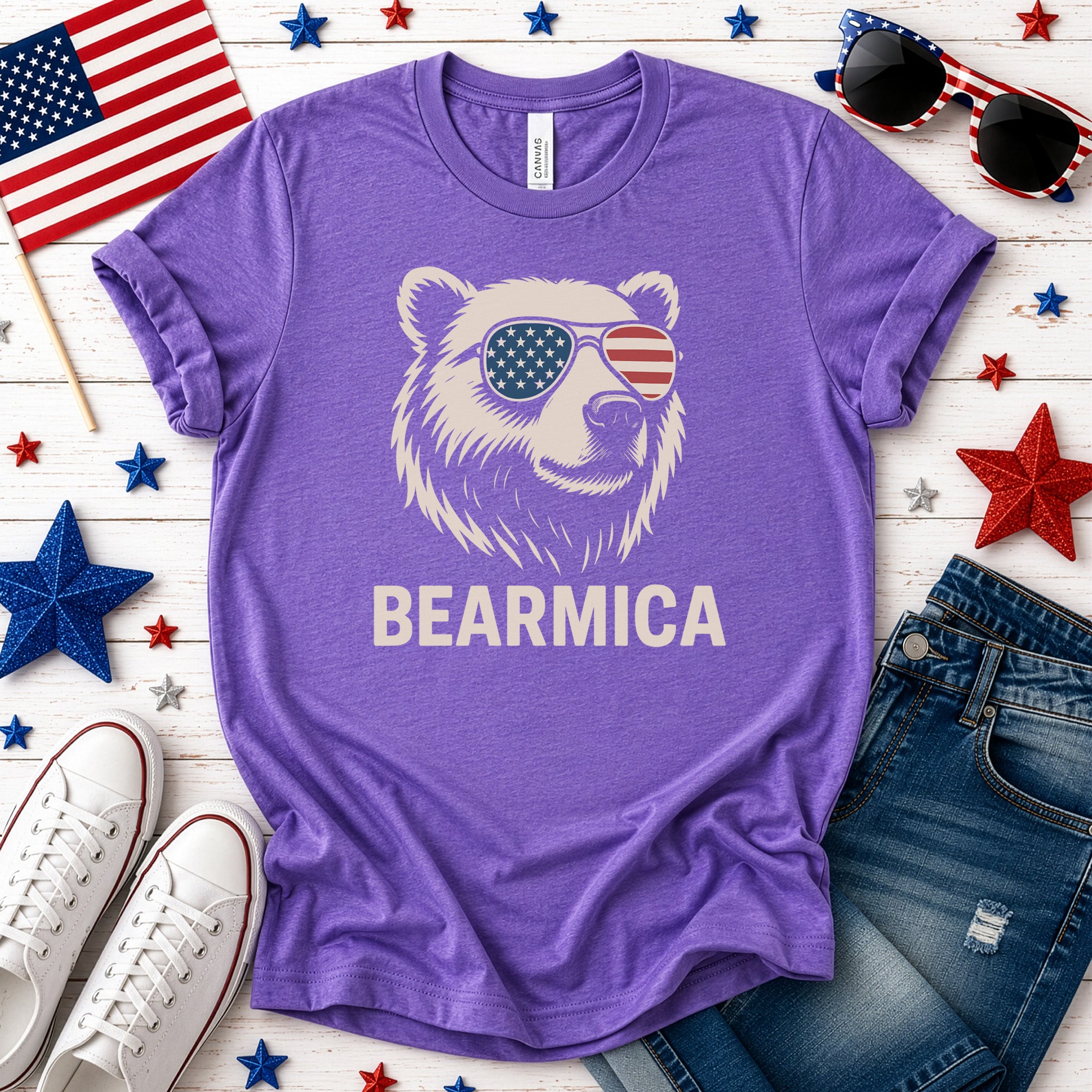BEARMICA 4th of July T-Shirt – Funny Patriotic Bear Tee with USA Flag