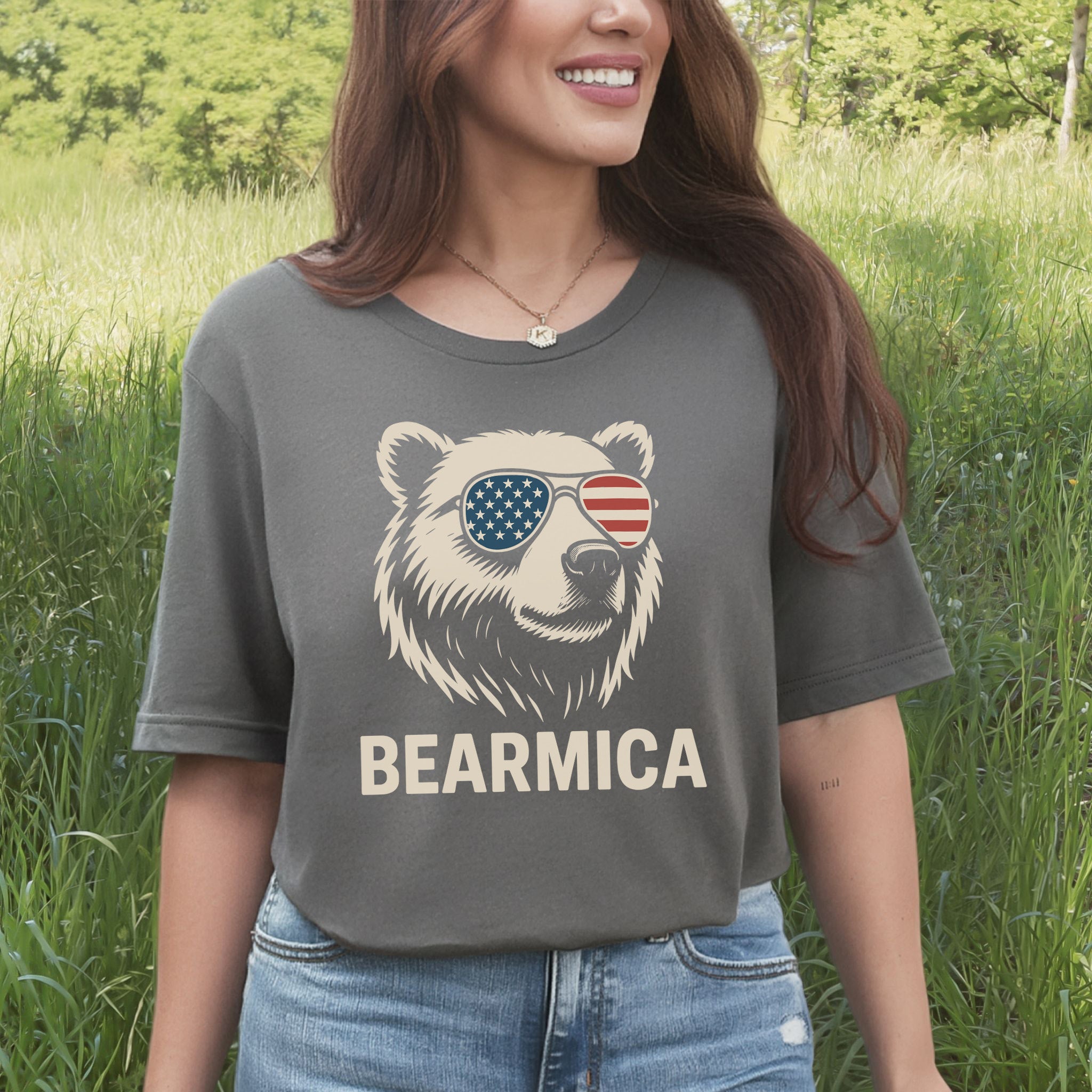 BEARMICA 4th of July T-Shirt – Funny Patriotic Bear Tee with USA Flag